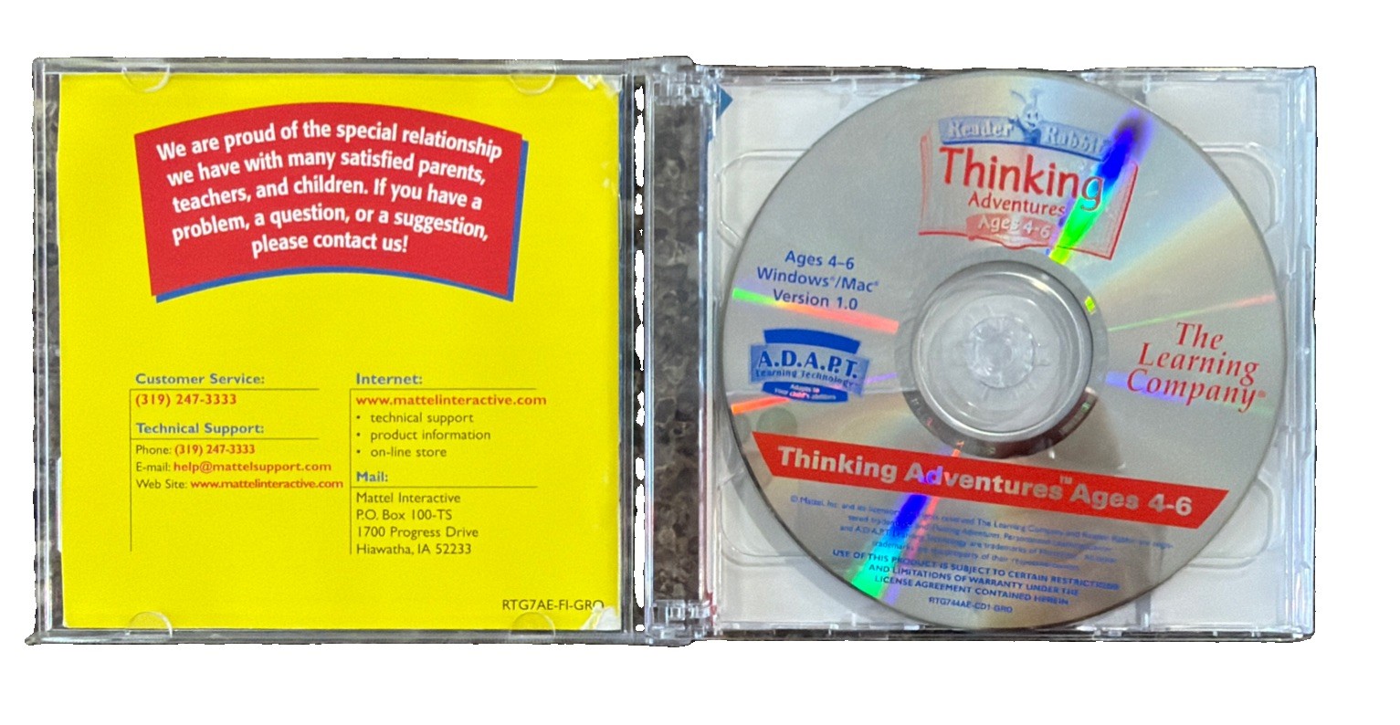 Reader Rabbit Thinking Adventures Ages 4-6 CD-ROM PC Educational Game A.D.A.P.T