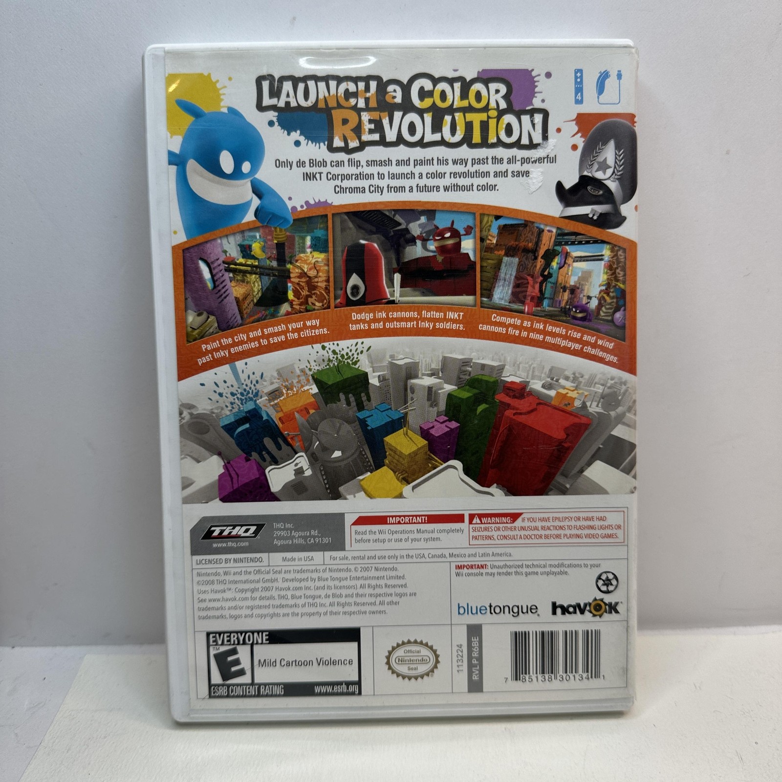 de Blob Nintendo Wii Video Game Complete CIB THQ Action Platformer E10+ Family