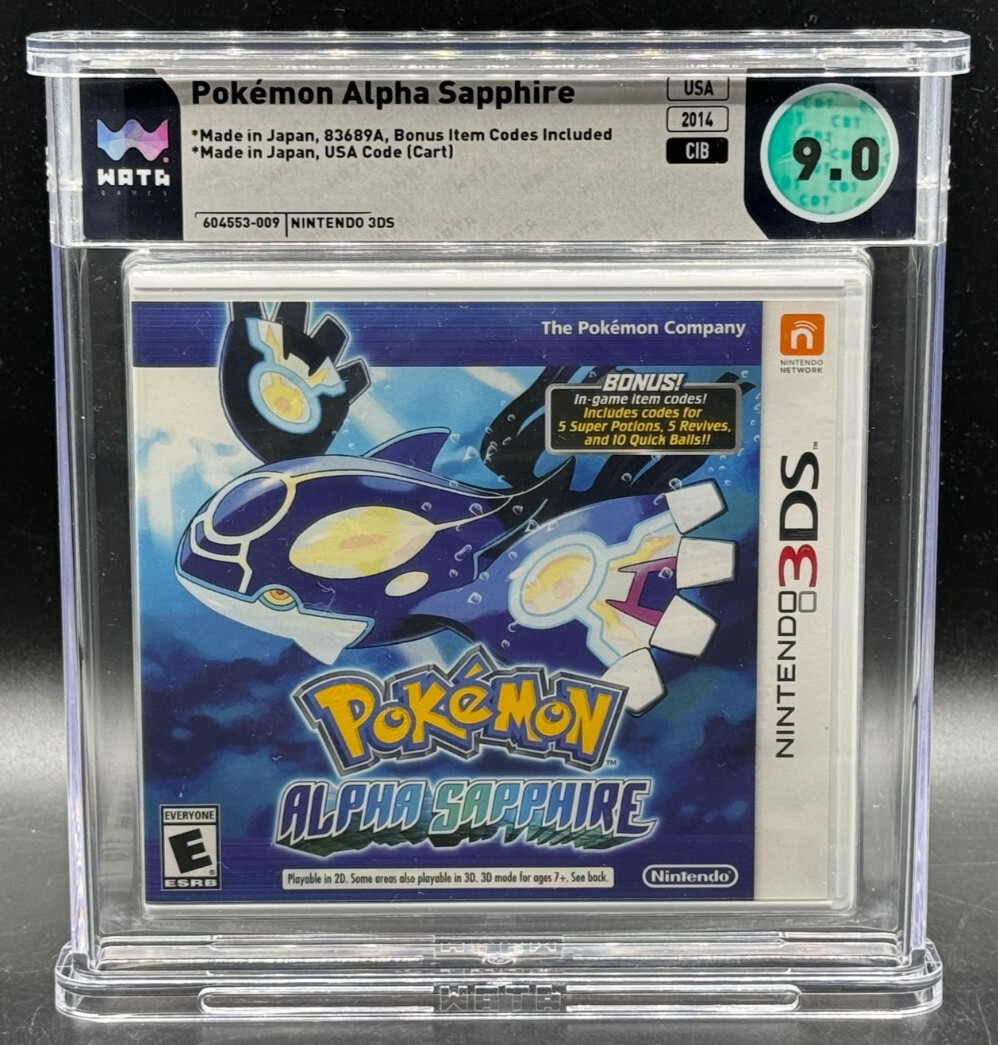 Pokemon Alpha Sapphire + Bonus Nintendo 3DS Early Print CIB Complete WATA 9.0