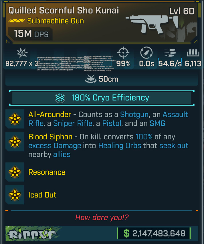 Borderlands 4 • MODDED Legendary SMG • Scornful Sho Kunai • Lvl 60 • PS PC XBOX