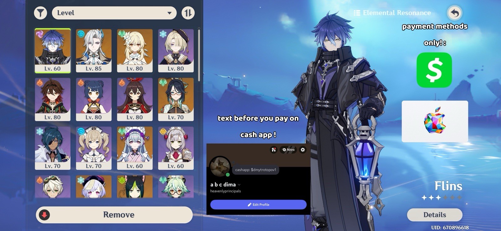 Genshin Impact America AR 60, 12 5 stars, 2 5 star weapons, Flins Starter Acc!