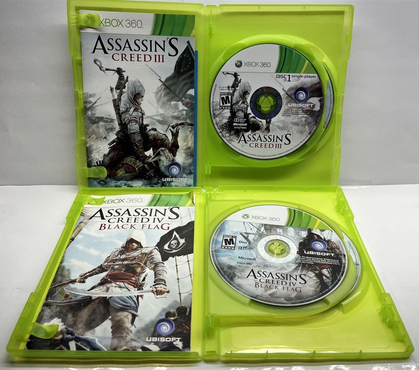 Xbox 360 Game Lot Bundle – Assassin’s Creed 3, 4 Black Flag – Complete Free Ship