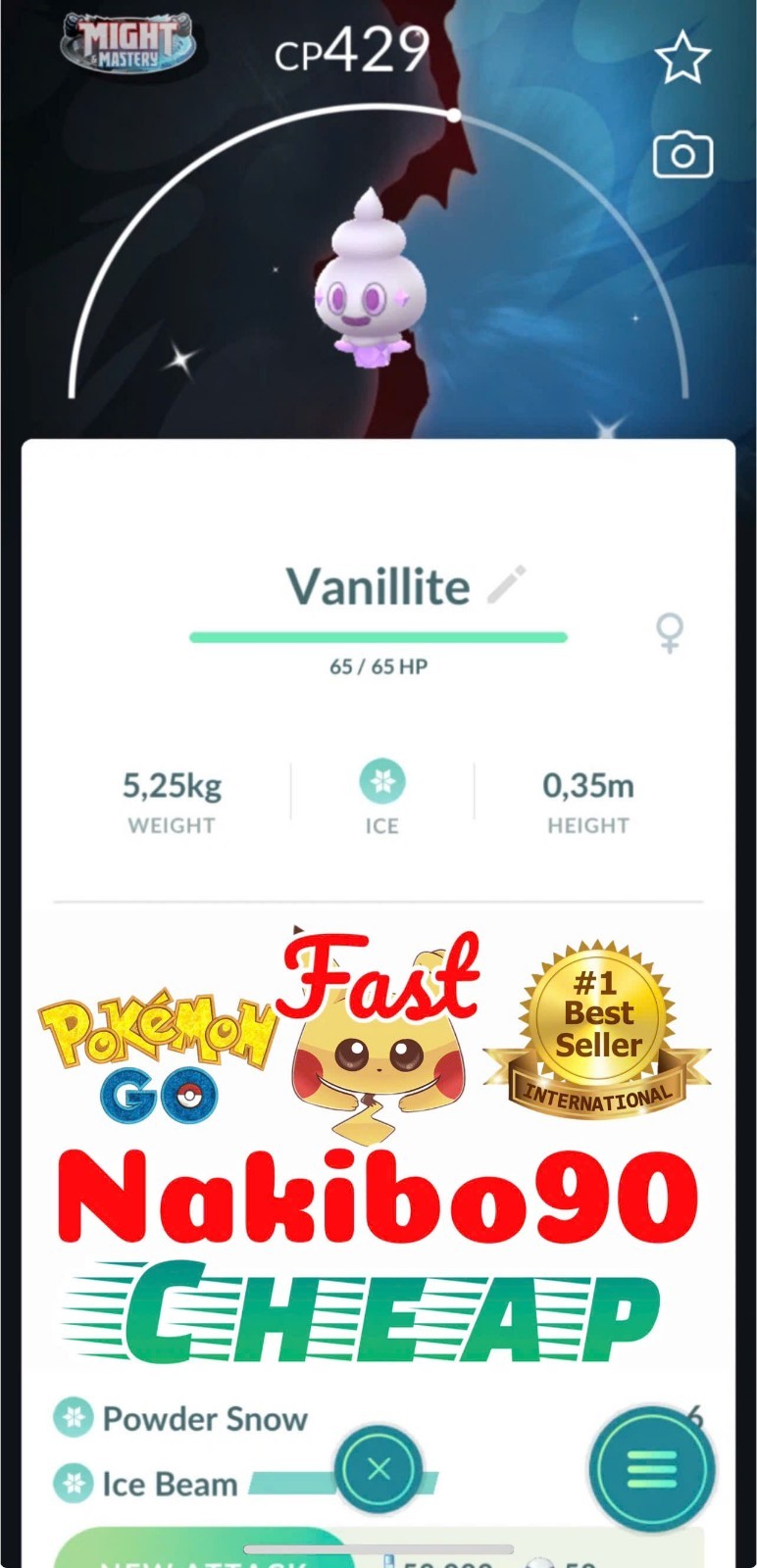 Pokemon✨Shiny Vanillite Background✨Might & Mastery✨Tra de✨Go✨P’TC✨DESCRIBE✨