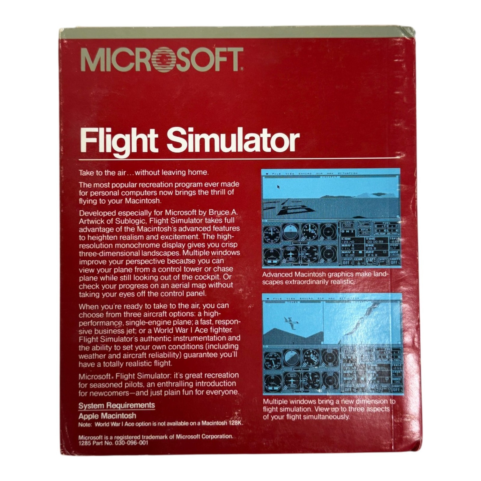 Microsoft Flight Simulator Apple Macintosh 1985 Untested Manual Disk