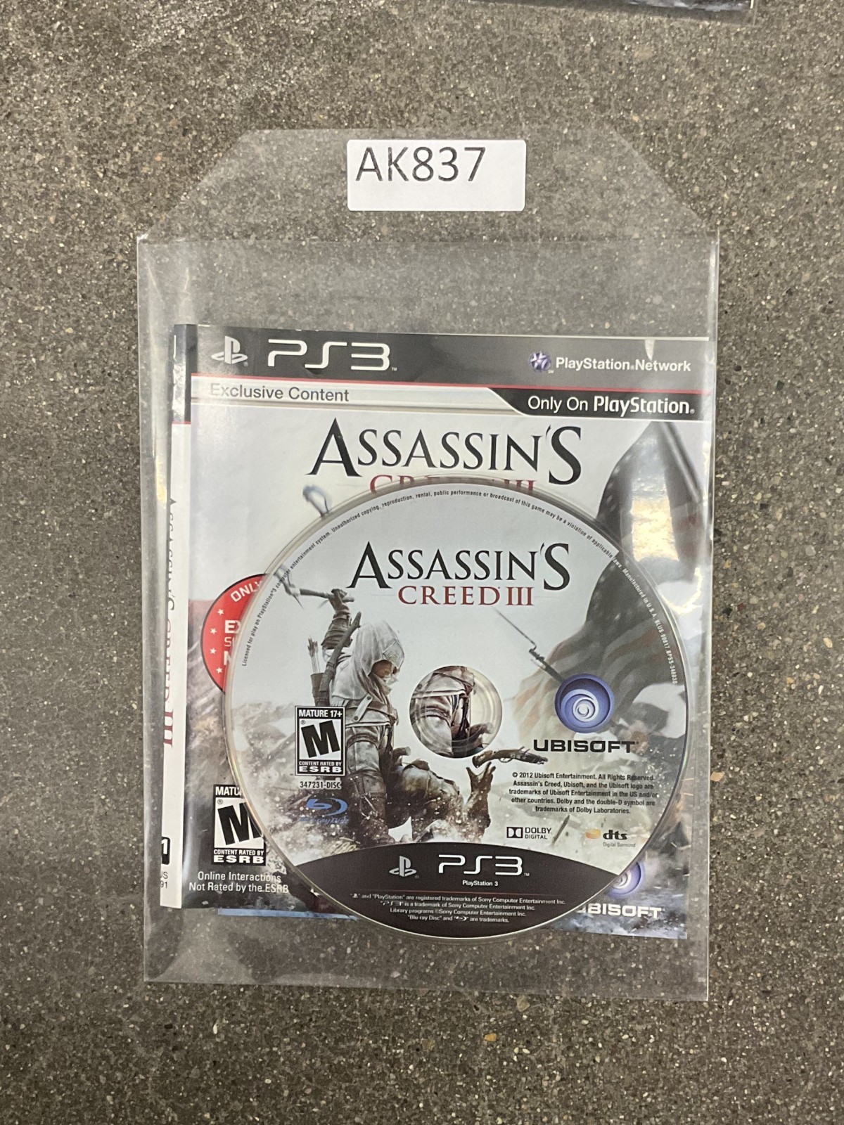 Assassin’s Creed III (Sony PlayStation 3, 2012) Video Game No Case #AK837
