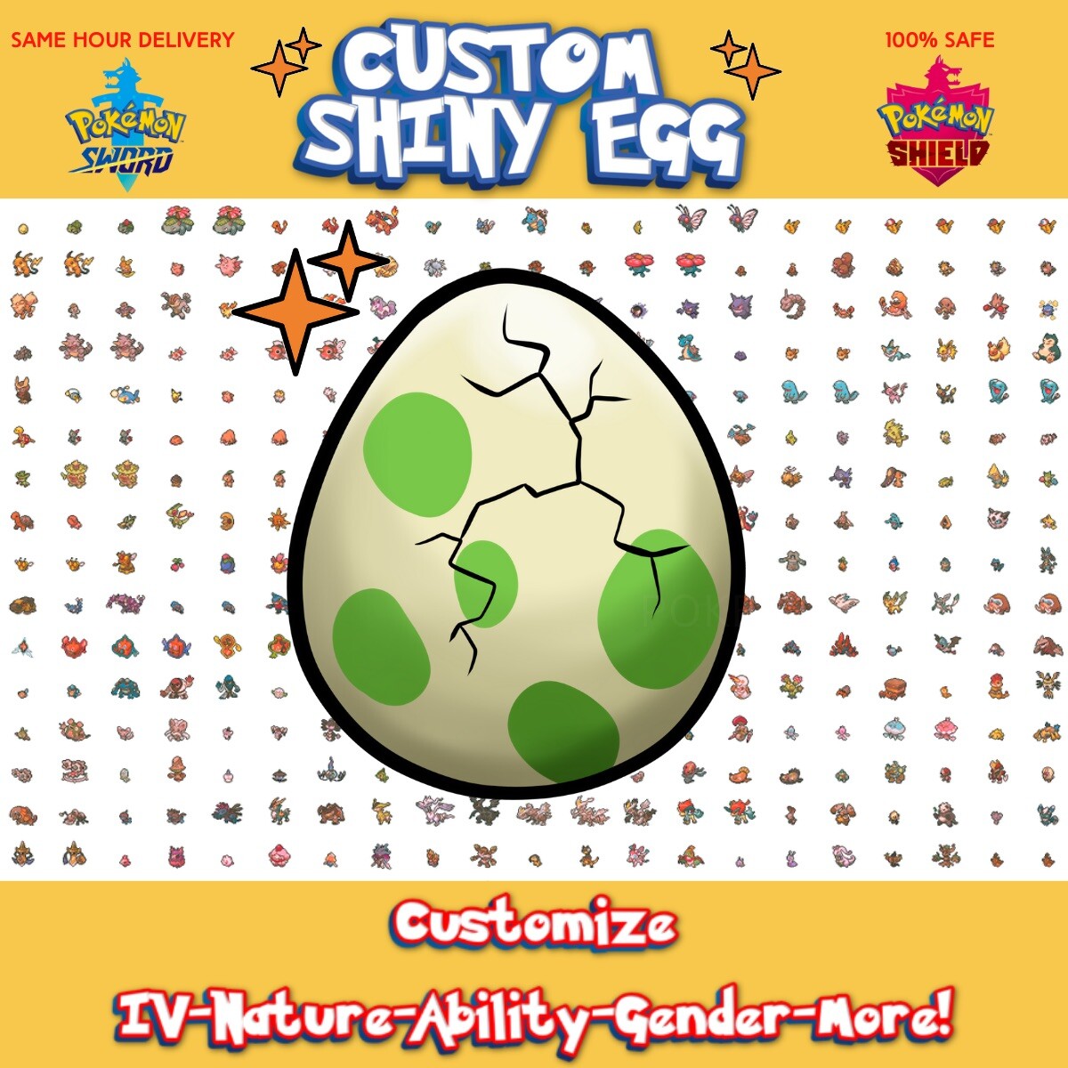 Pokemon Sword And Shield | ✨Custom Shiny Egg✨6IV – Any Pokémon! BUY 2 GET 1 FREE