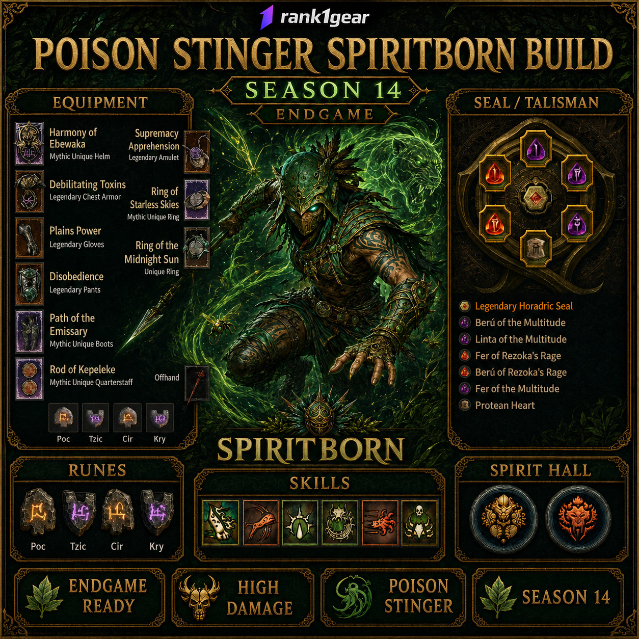 Diablo 4⚔️ Season 14⚔️Poison Stinger Spiritborn Build Endgame BEST BUILD S+ TIER