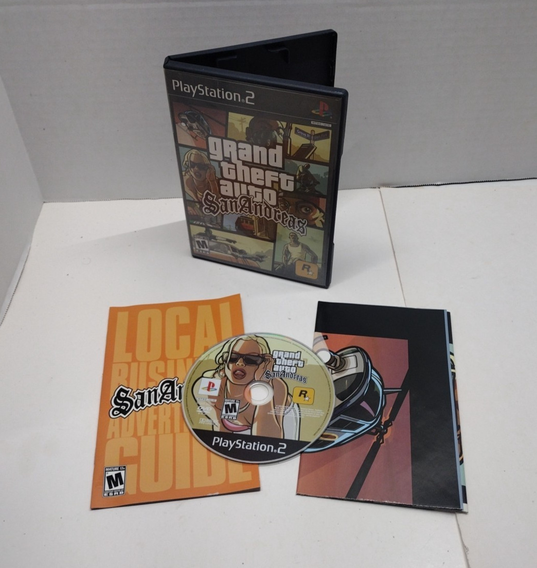Grand Theft Auto: San Andreas (Sony PlayStation 2, 2004) CIB W/Map and Manual
