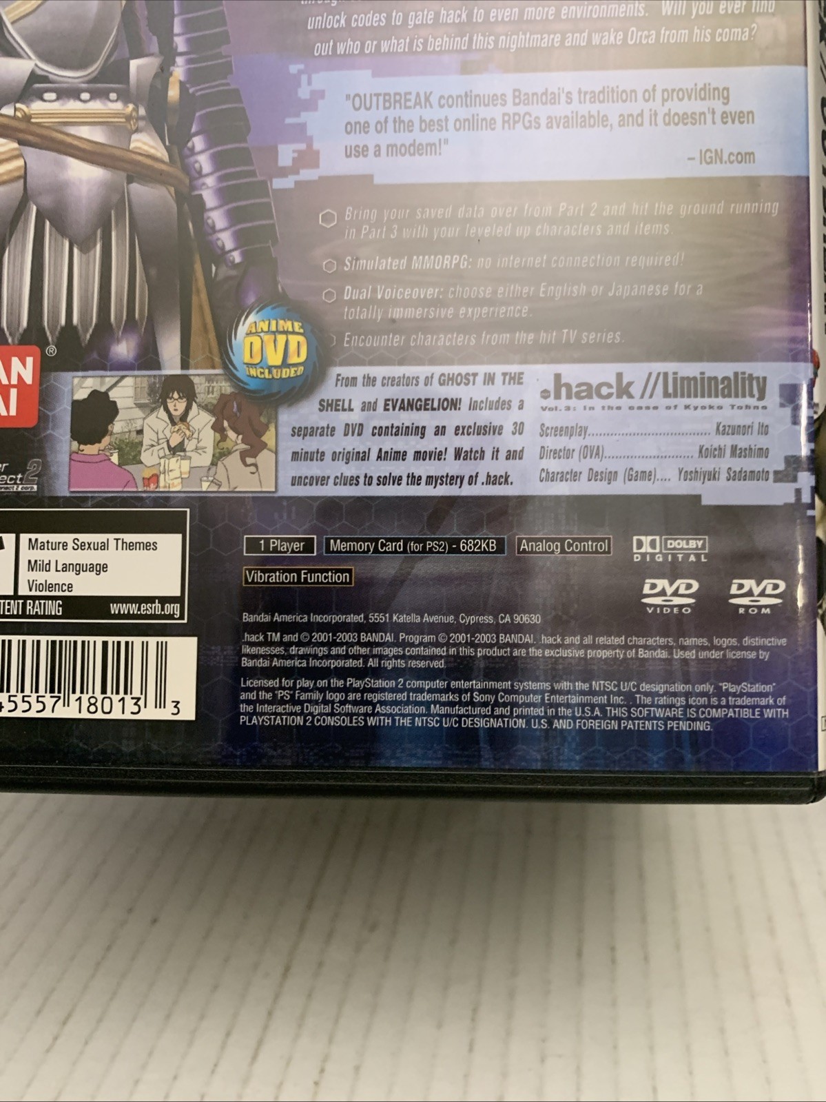 .Hack Outbreak Part 3 (Sony PS2 PlayStation 2 2003) Complete Manual & DVD Stare
