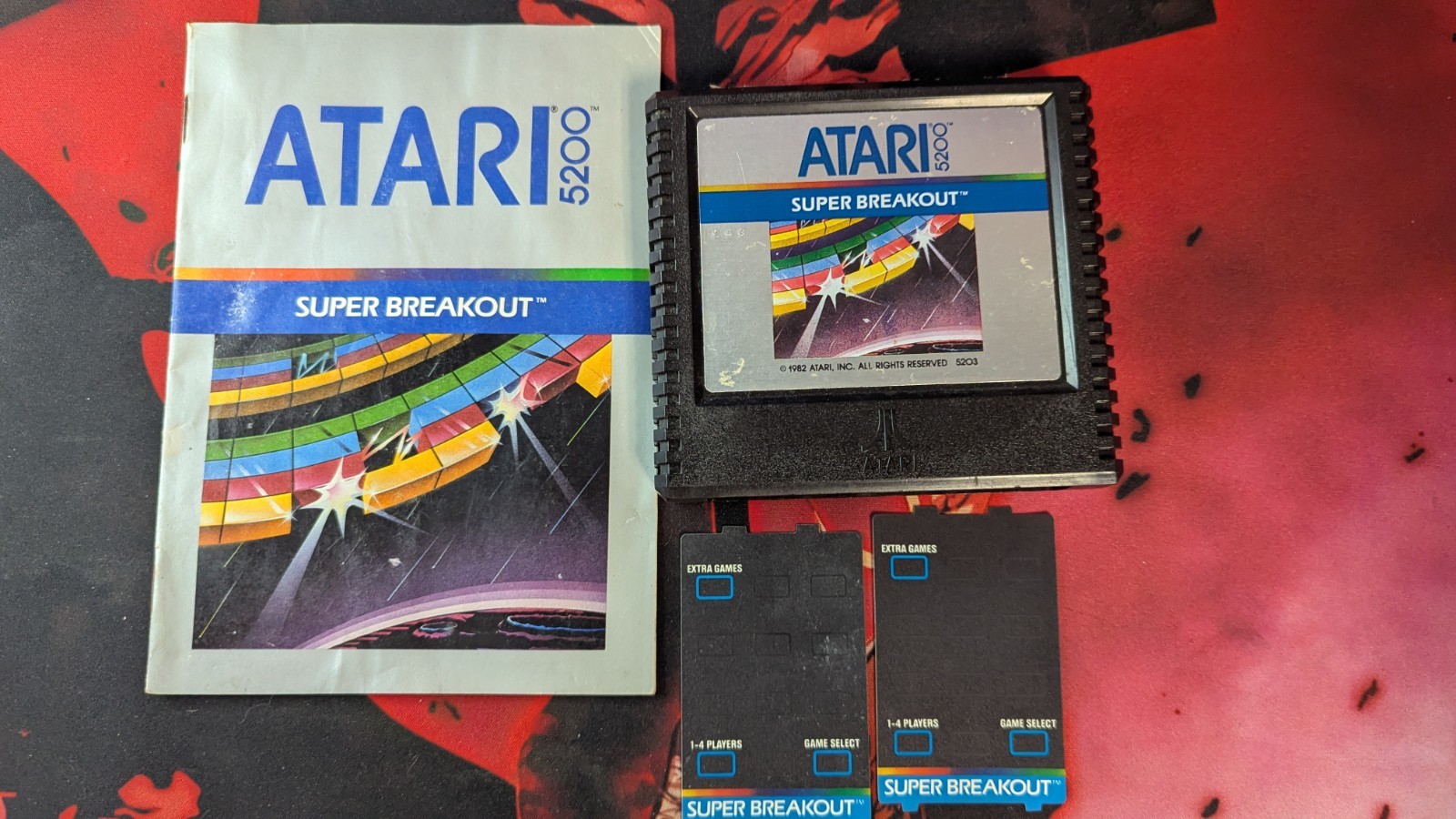 Super Breakout (Atari 5200, 1982) Cartridge Overlays & Manual Tested Working