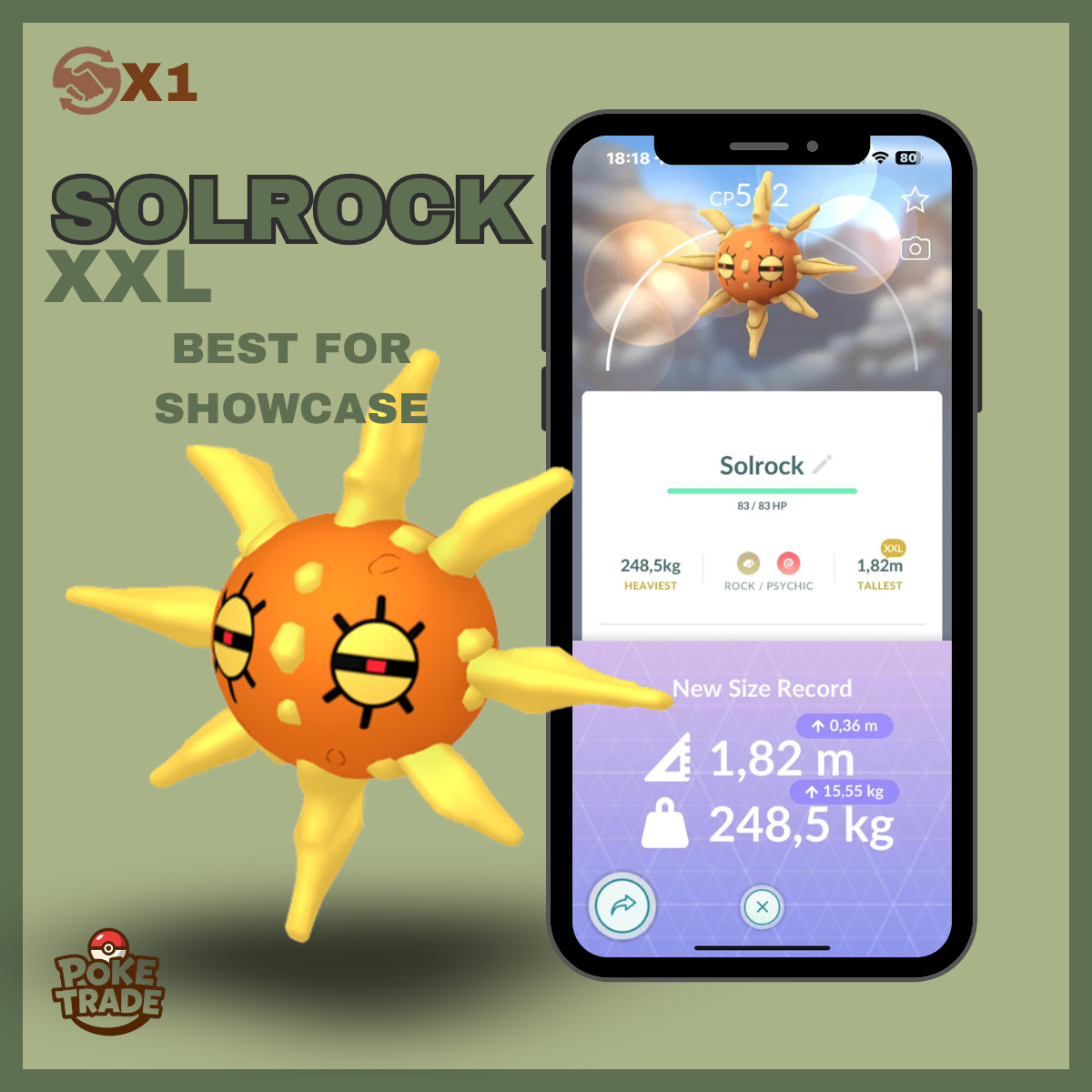 TRADE X1 Solrock XXL – Go Pokemon – Best For Showcase