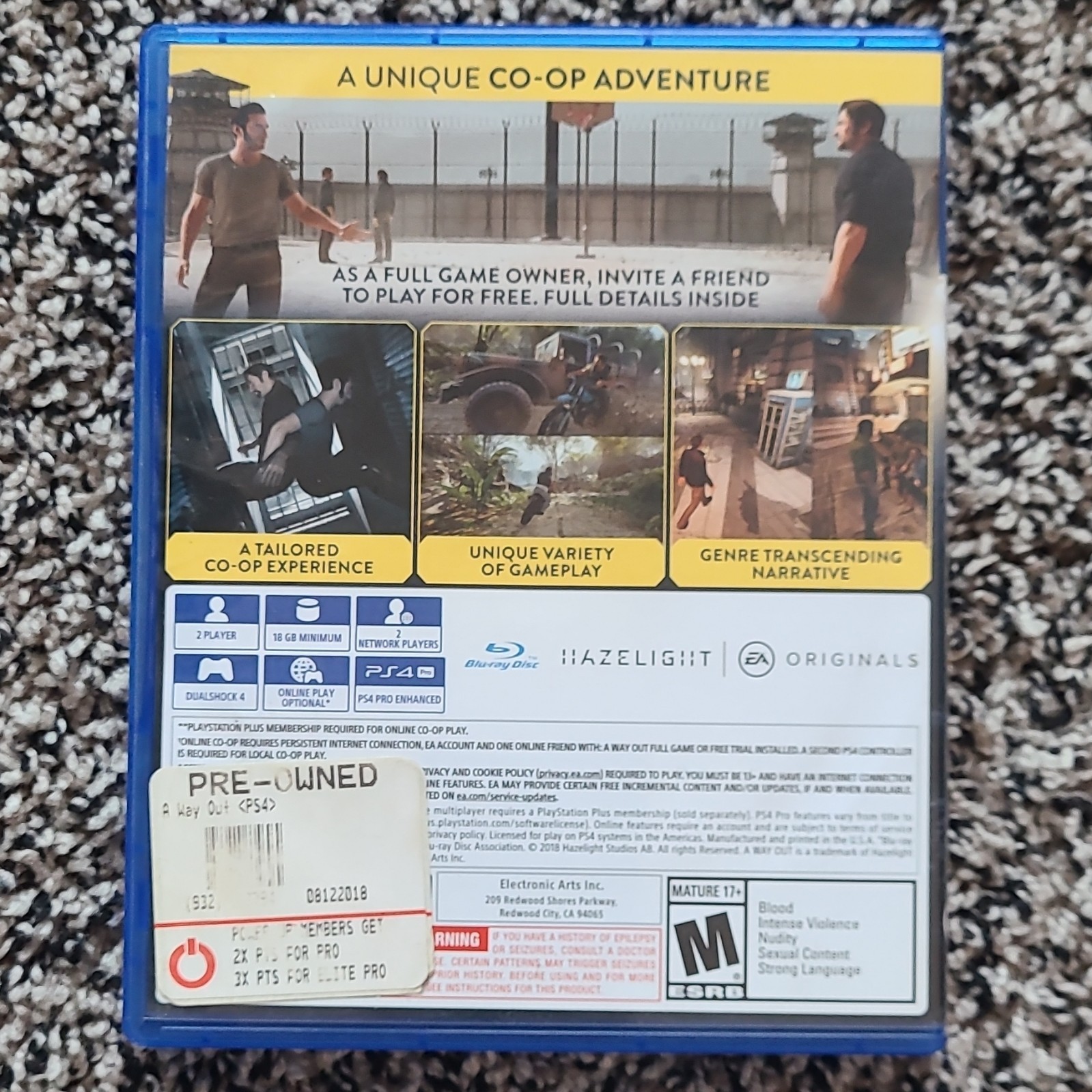 Electronic Arts A Way Out PS4 w/ Case Co-Op Online Multiplayer M NTSC-U/C 2018