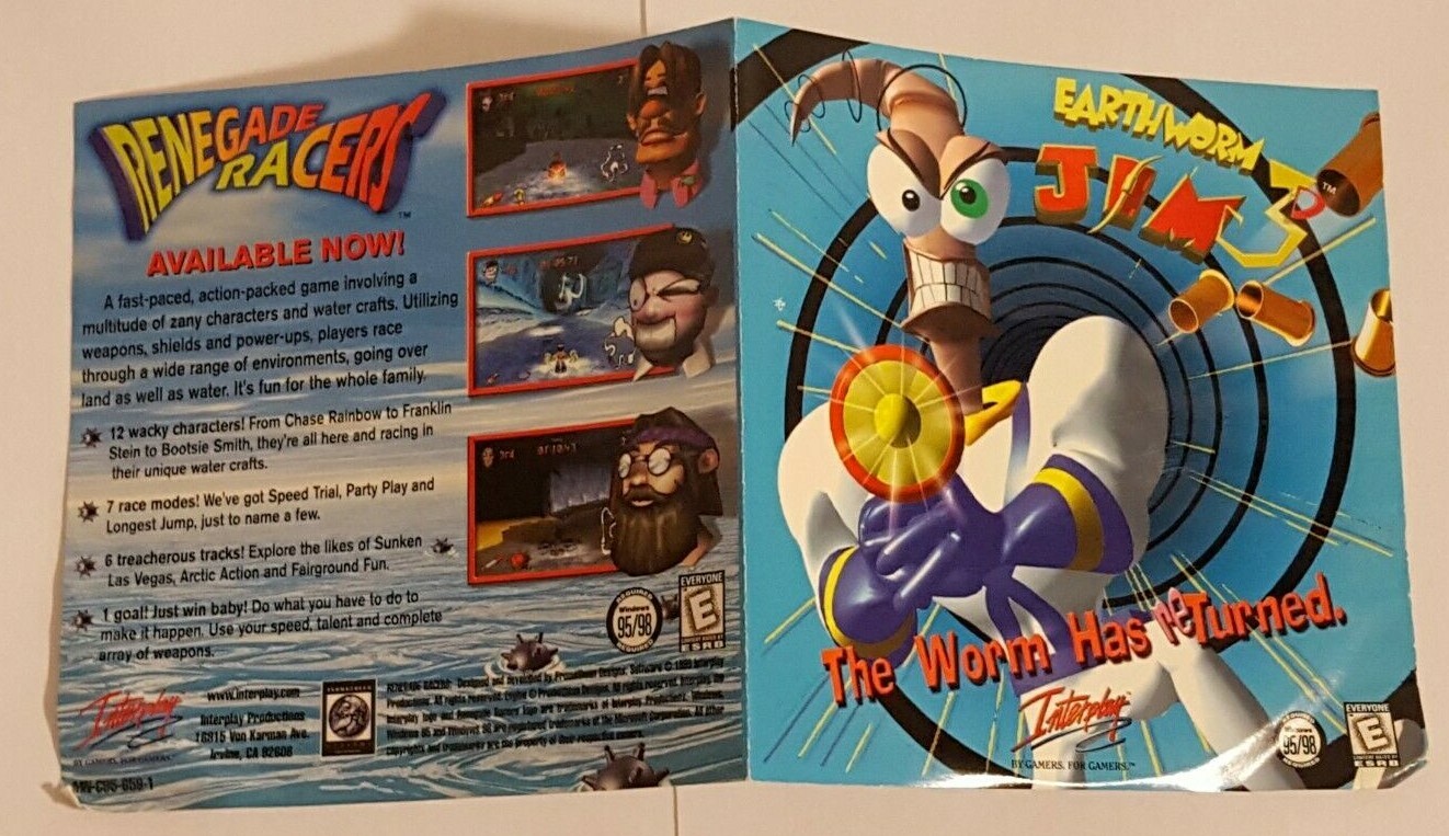 Earthworm Jim 3D – Interplay (PC-CD 1999) The Worm has Returned Disc + Cover Art