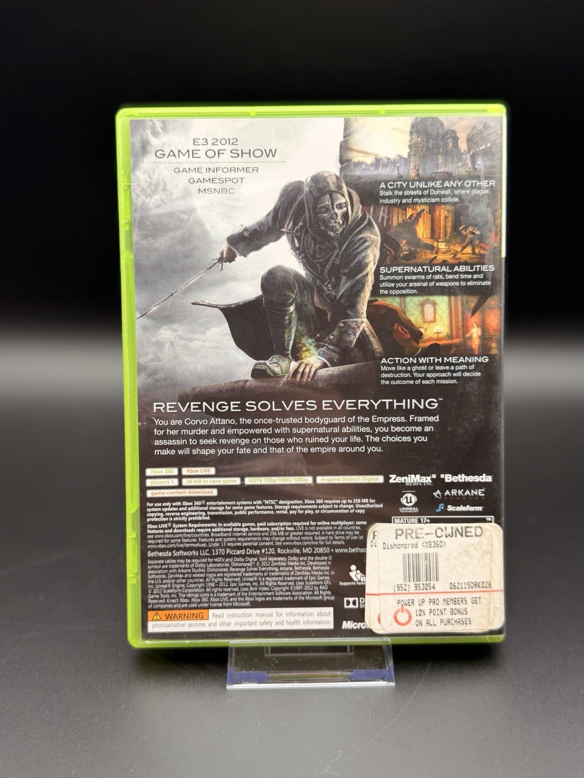 Dishonored (Microsoft Xbox 360, 2012) Complete w/ Manual – Tested Working
