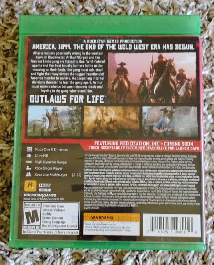 Red Dead Redemption II 2 for for Xbox One in original box w map – TESTED WORKING