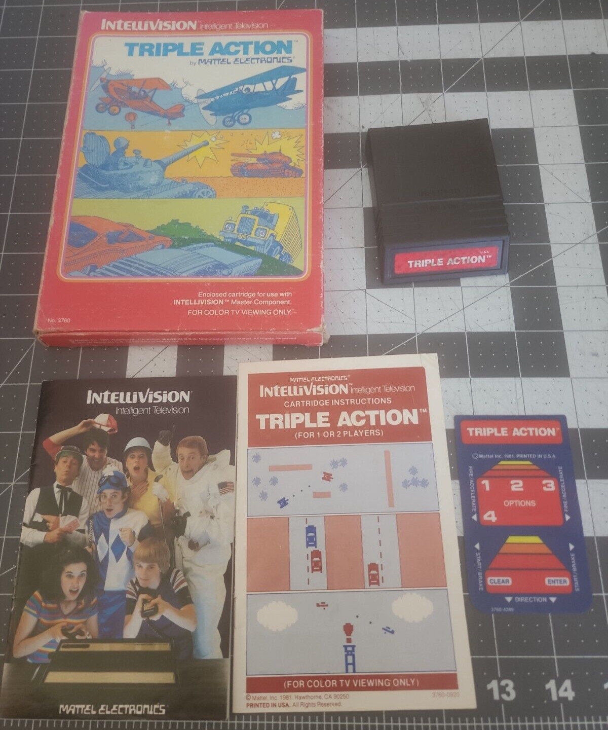 VINTAGE Triple Action (Intellivision) IN BOX WITH OVERLAY (MISSING 1 OVERLAY)