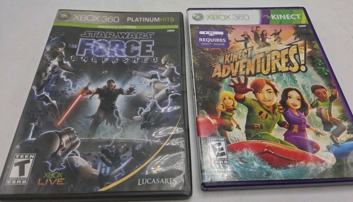 Xbox 360 Game Bundle Star Wars Force Unleashed Kinect Adventures EUC