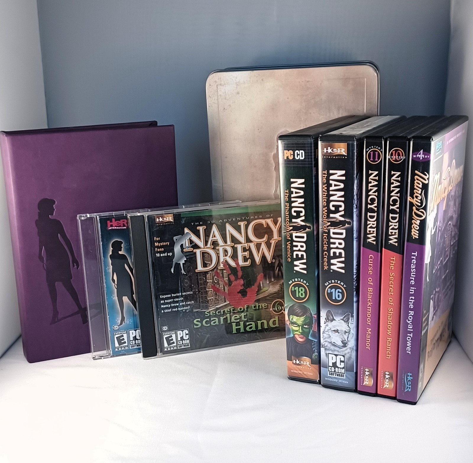 NANCY DREW COLLECTIBLE TIN PC Game Mystery Lot of 9 Her Interactive