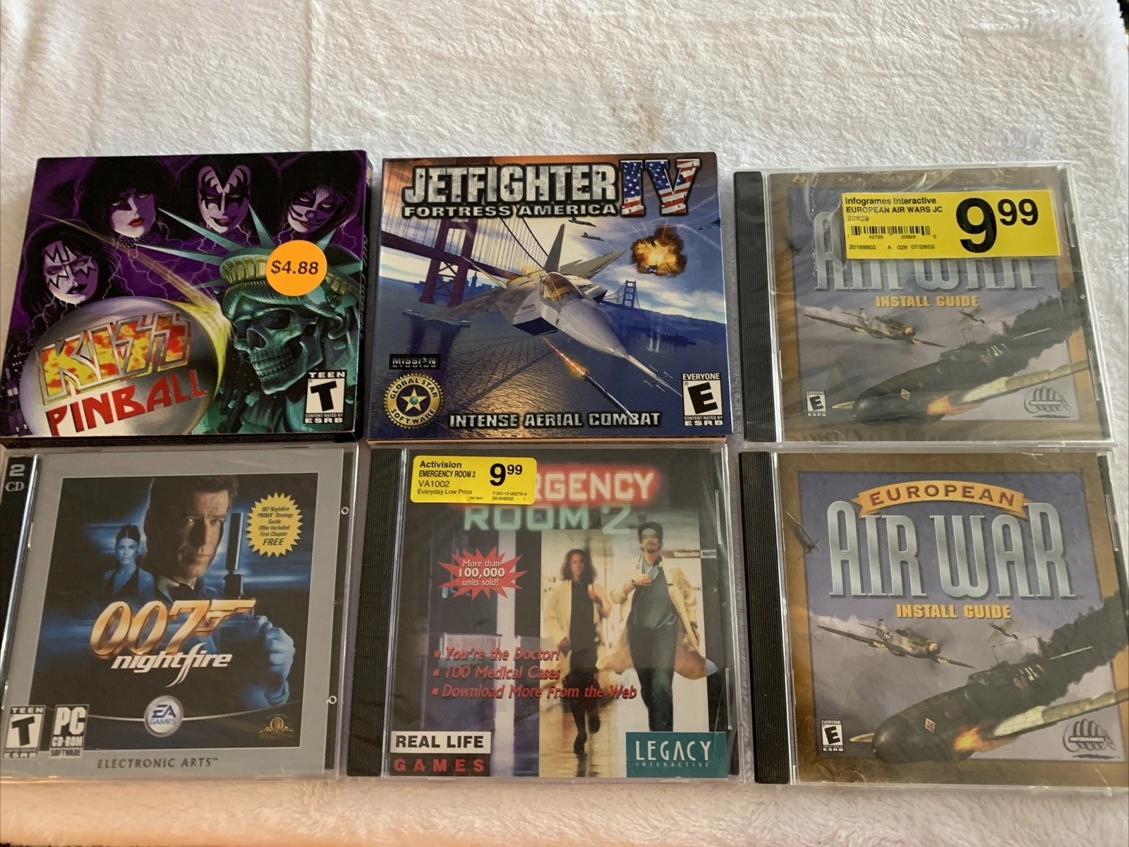 6 Vintage PC Games 007, KISS, Jet fighter, Air Wars +
