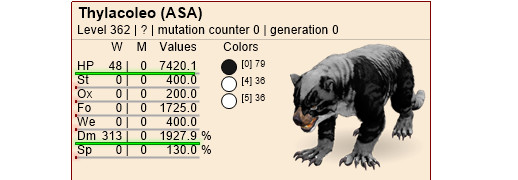 Ark ASA Xbox/PC/PS5 PVE Top Stat 1927 Melee Oreo Thyla Embryo Pair Thylacoleo