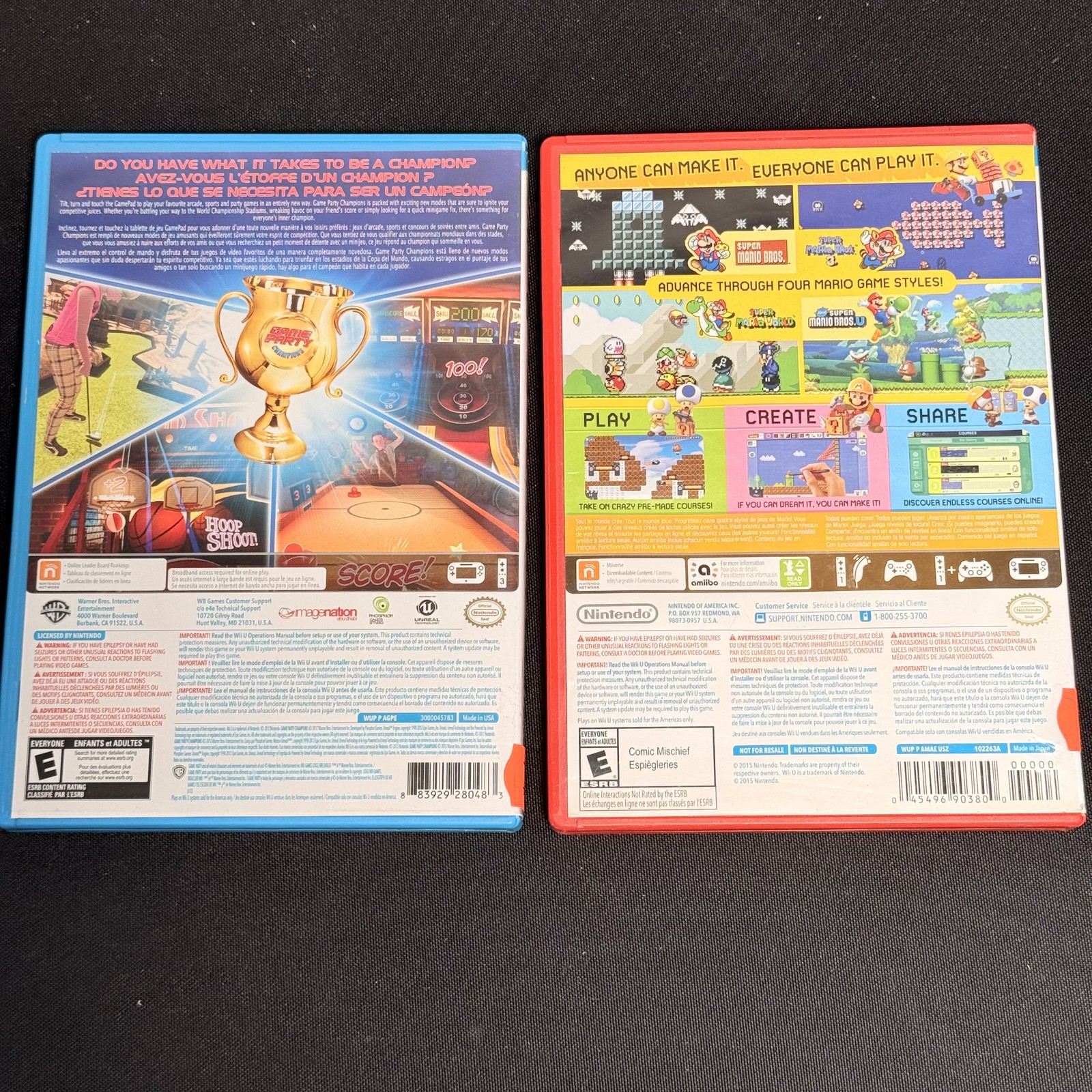 Wii U Game Lot: Game Party Champions & Super Mario Maker with Manuals