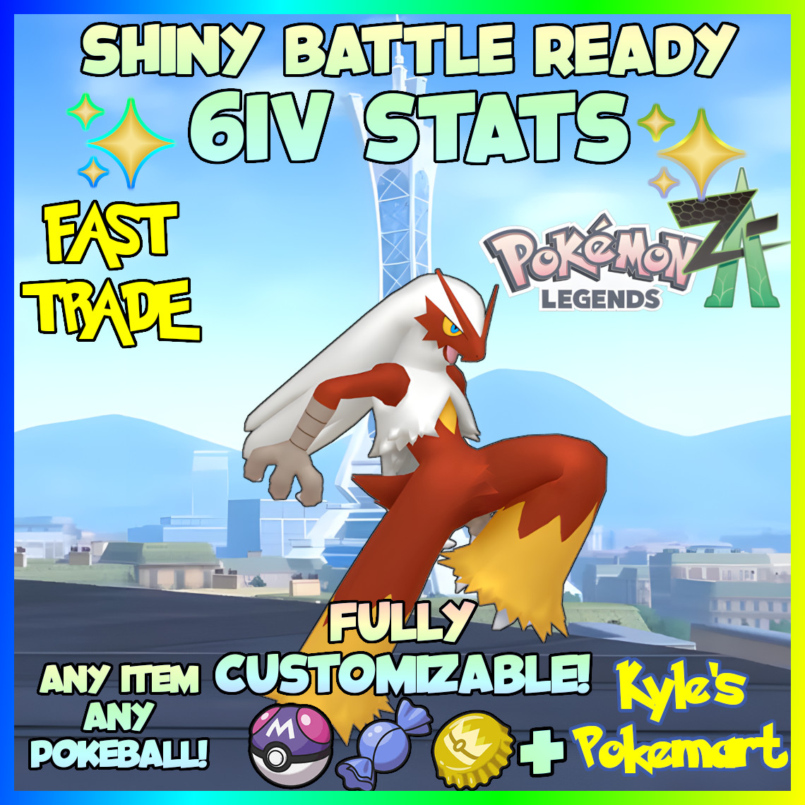 6IV Shiny Blaziken Pokemon Legends ZA (Legends Z-A) Customizable!
