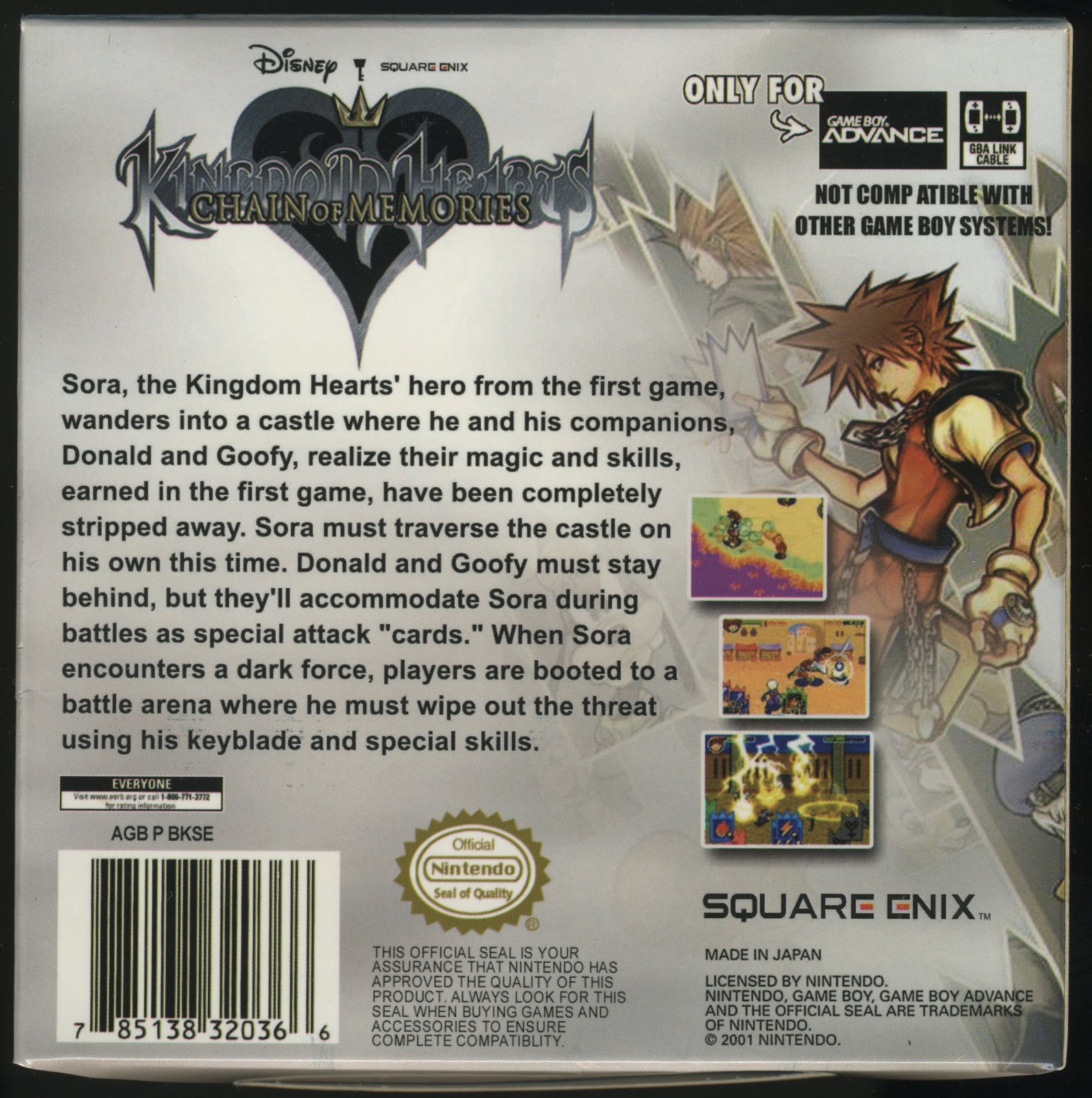 Kingdom Hearts: Chain of Memories GBA Game Boy Advance + Original Box, No Manual