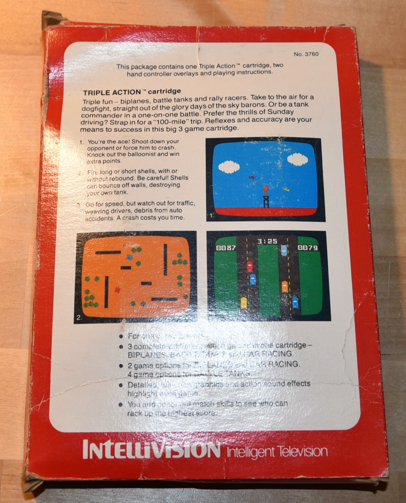 Triple Action (Intellivision, 1981) Game Complete With Box, Manual & Overlays