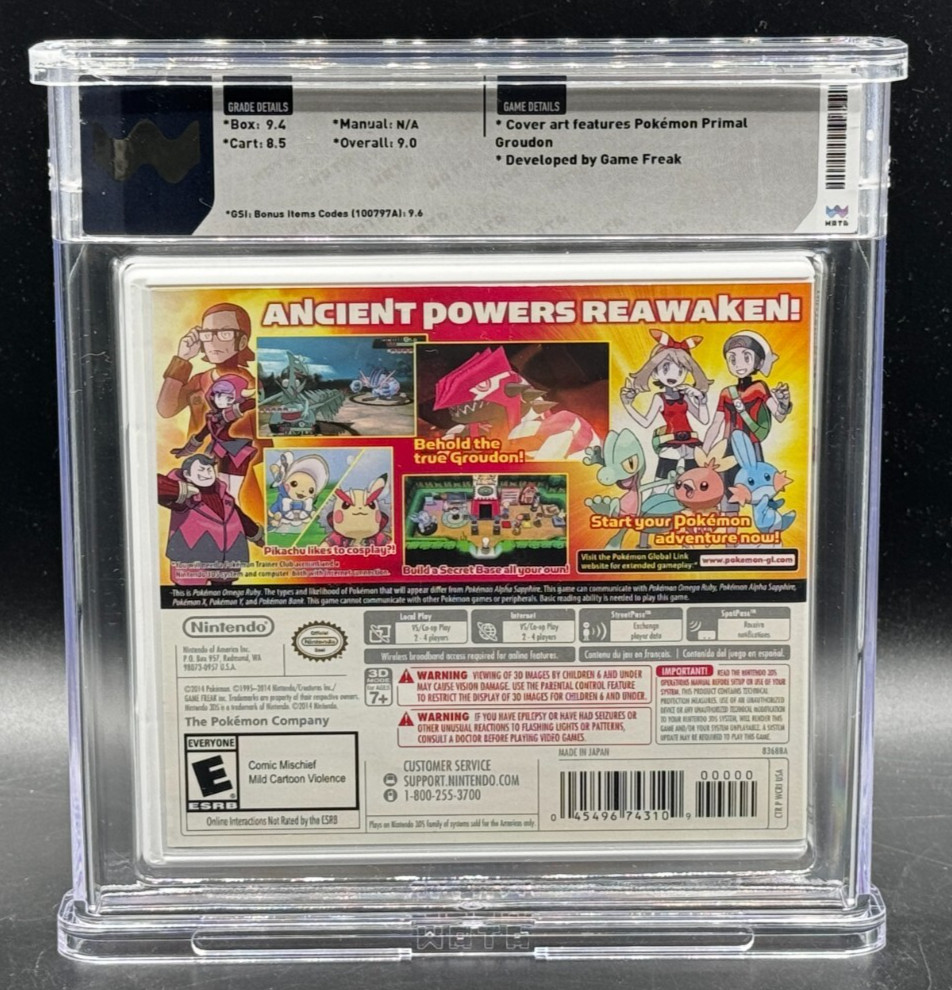 Pokemon Omega Ruby + Bonus Nintendo 3DS Early Print CIB Complete WATA 9.0