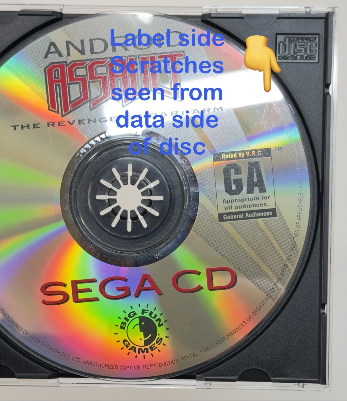Android Assault: The Revenge of Bari-Arm (Sega CD, 1994) DISC ONLY!