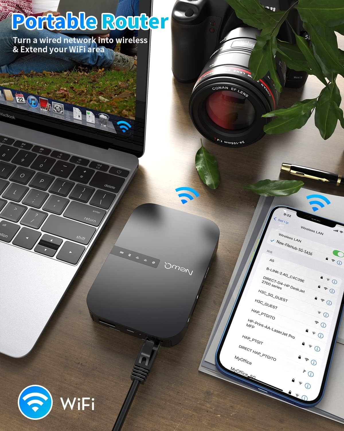 NewQ Filehub AC750 Travel Router: Portable Hard Drive SD Card Reader & Mini…