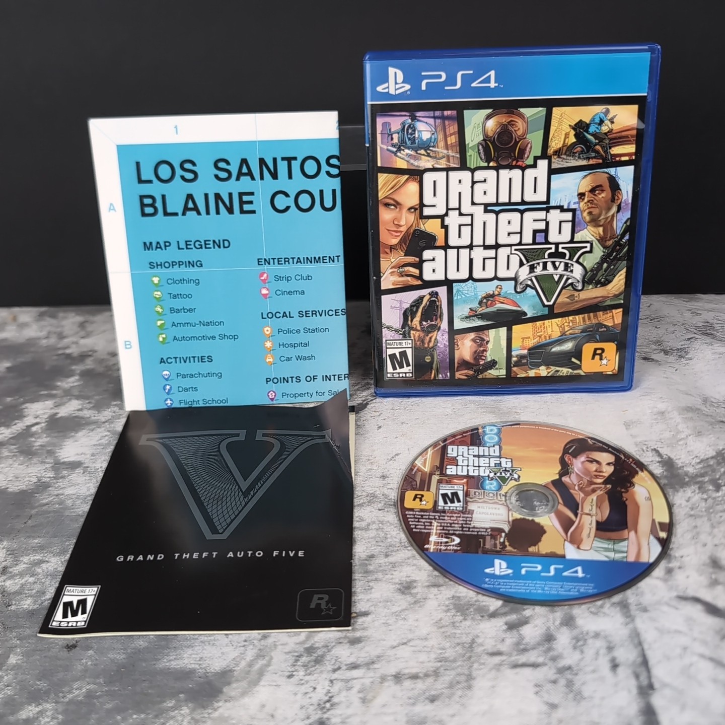 Grand Theft Auto V 5 Sony PlayStation 4 PS4 Complete w/ Map & Manual CIB