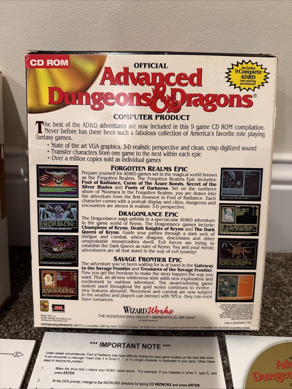 Advanced Dungeons & Dragons 9 Game Collector’s Edition PC BIG BOX 1994 CD ROM