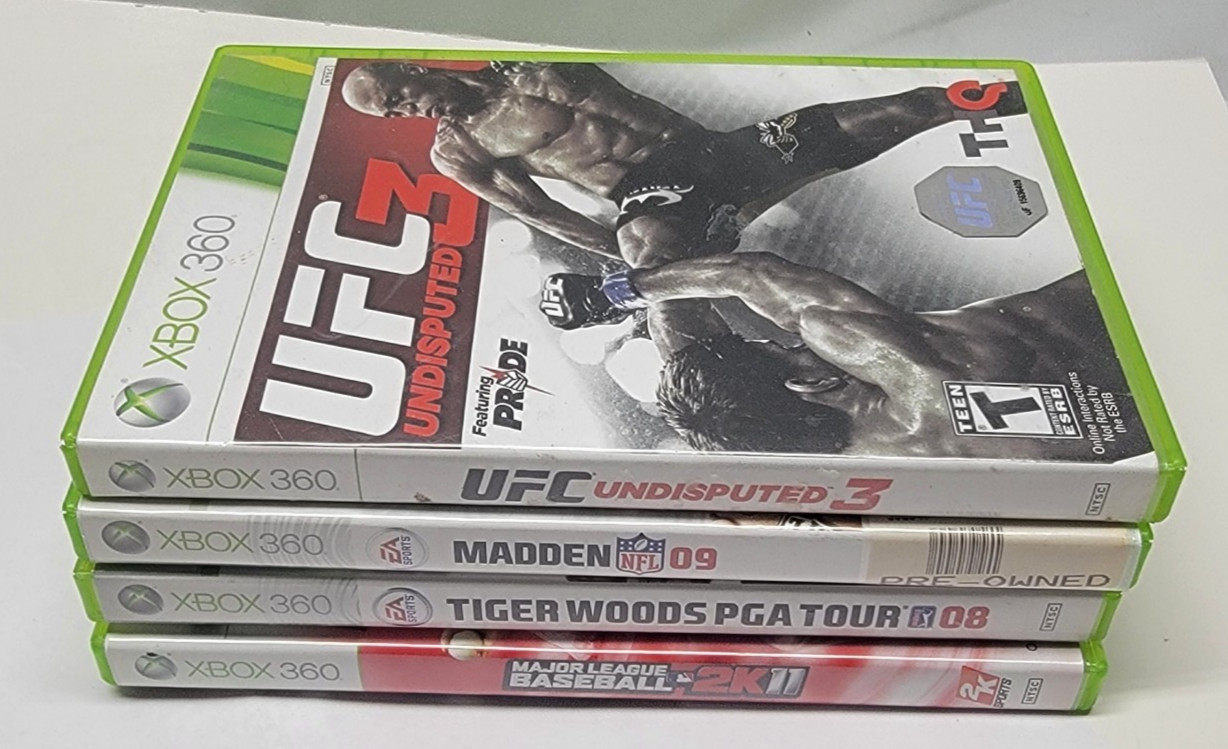 Mixed Lot of 4 Xbox 360 Sports Games UFC Undisputed 3, Tiger Woods 08 & MLB 2k11