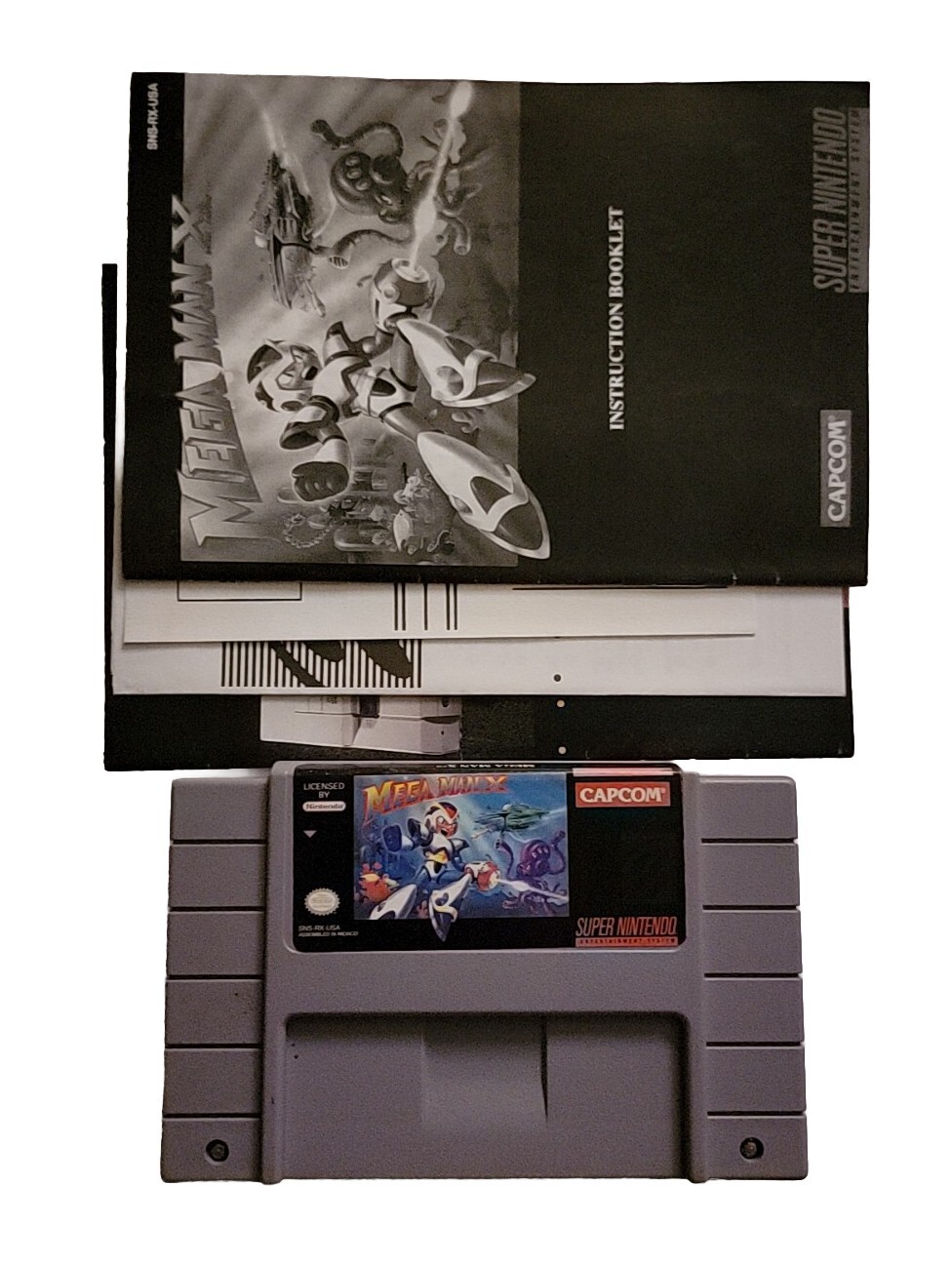 Mega Man X1 Super Nintendo SNES Game Cartridge, Manual & Inserts Authentic