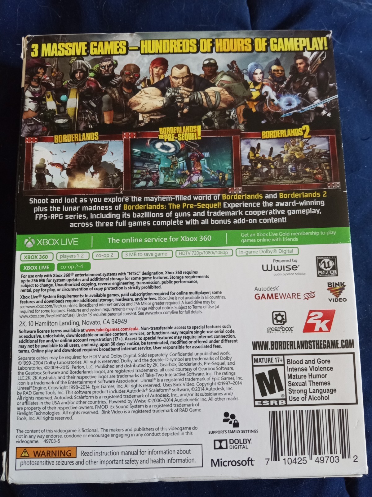 Borderlands Triple Pack (Microsoft Xbox 360, 2015) CIB 1-2 Pre-Sequel Dlc Discs