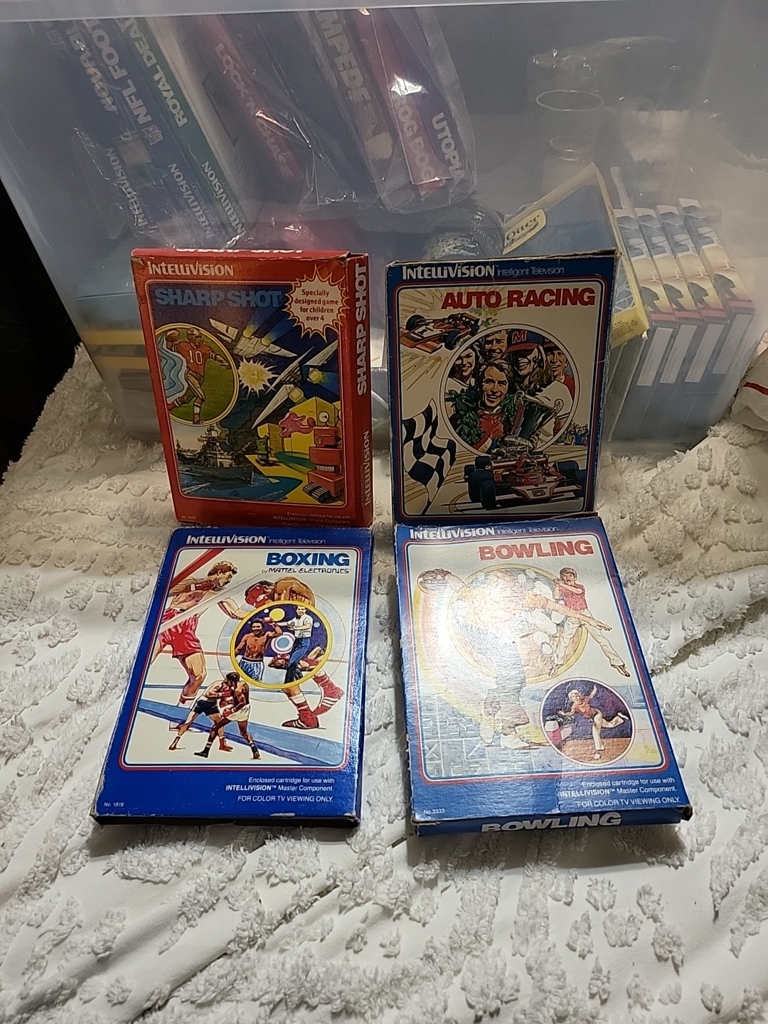 Intellivision game lot Auto Racing, Bowling, Boxing, Sharp Shot Complete Sets