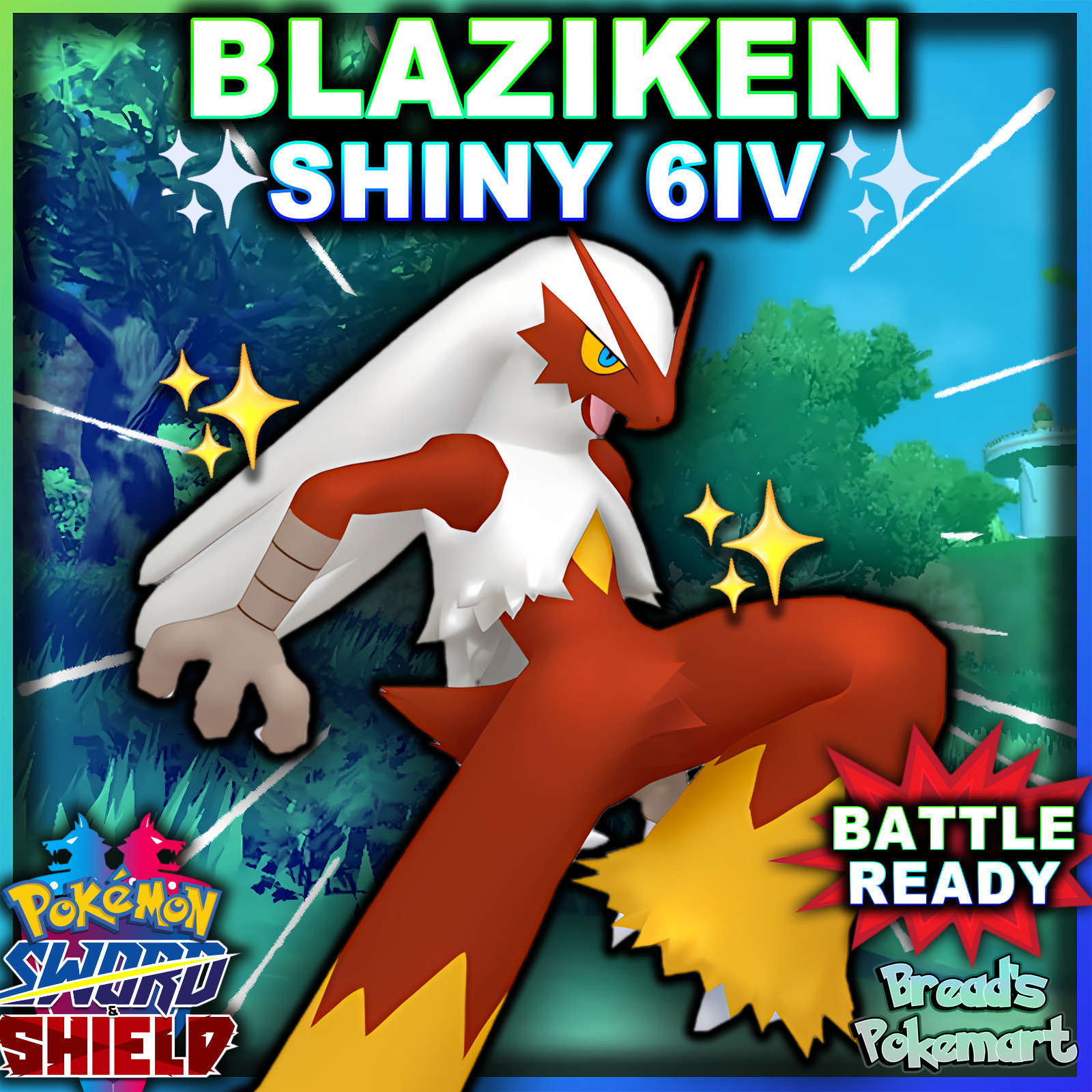 BLAZIKEN ✨ Ultra SHINY 6IV ✨ Pokemon SWORD and SHIELD lv100 +EVs Hoenn Starter