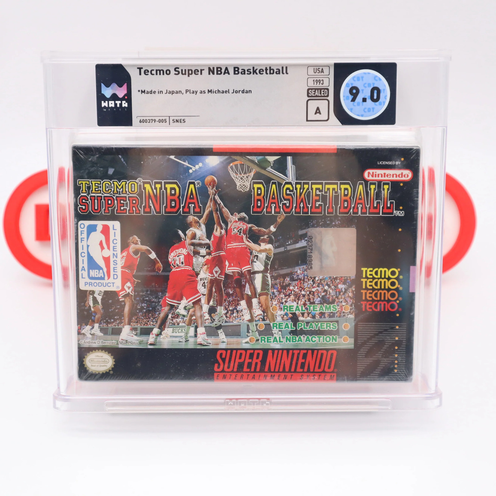 SNES TECMO SUPER NBA BASKETBALL -MICHAEL JORDAN VER – WATA GRADED 9.0 A+ Sealed!