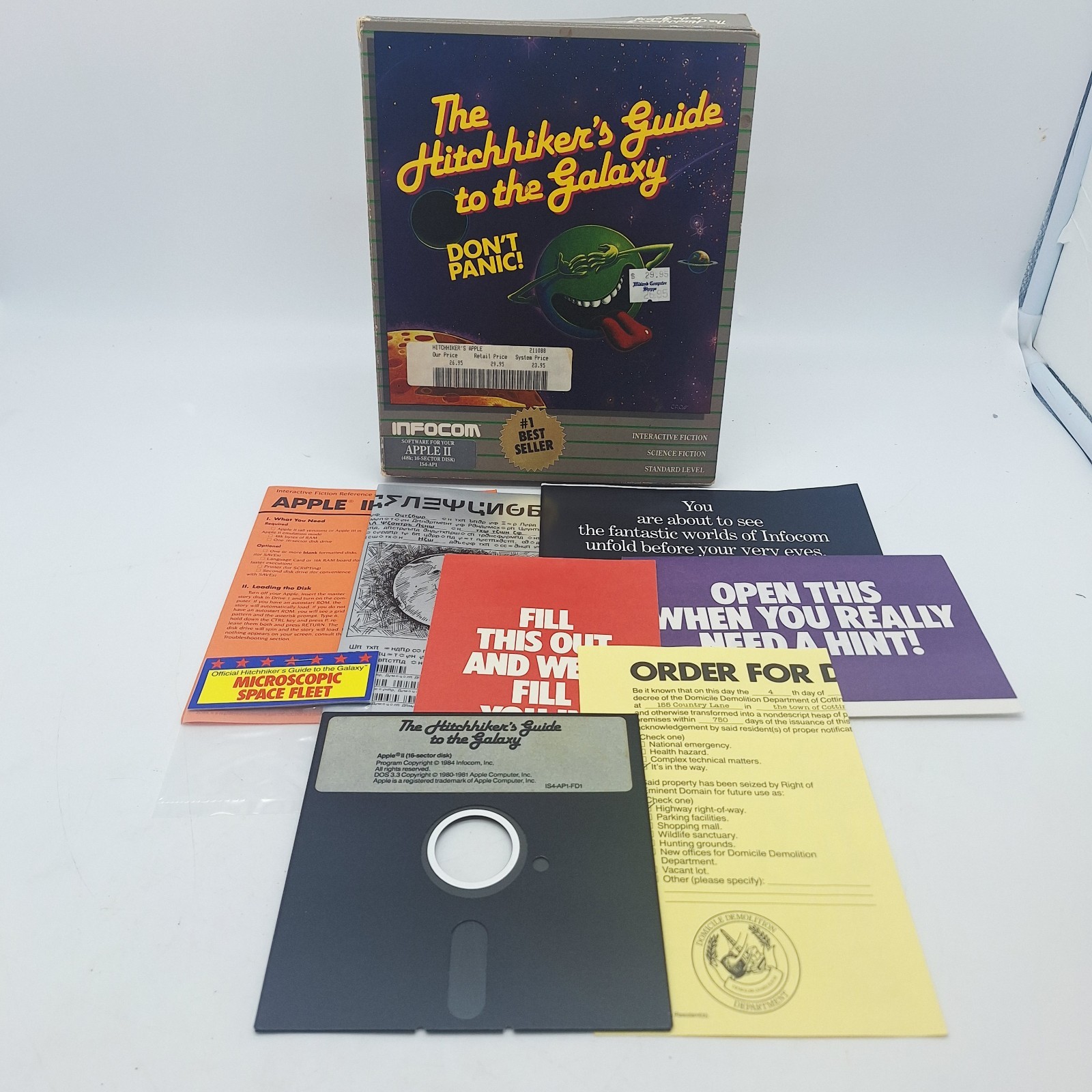 Apple II plus IIe 2 Infocom Hitchhikers Guide to the Galaxy Big Box PC Game