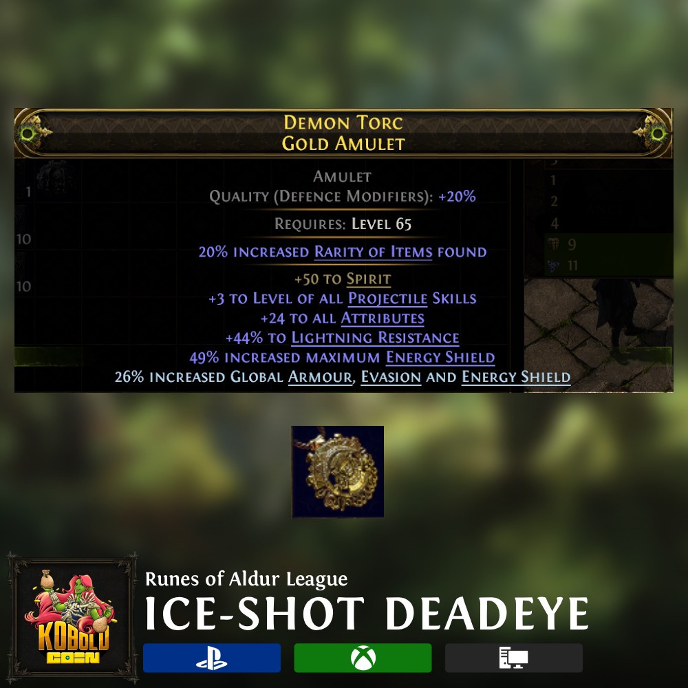 Ice Shot Deadeye Amulet – Runes of Aldur League Softcore Path of Exile 2