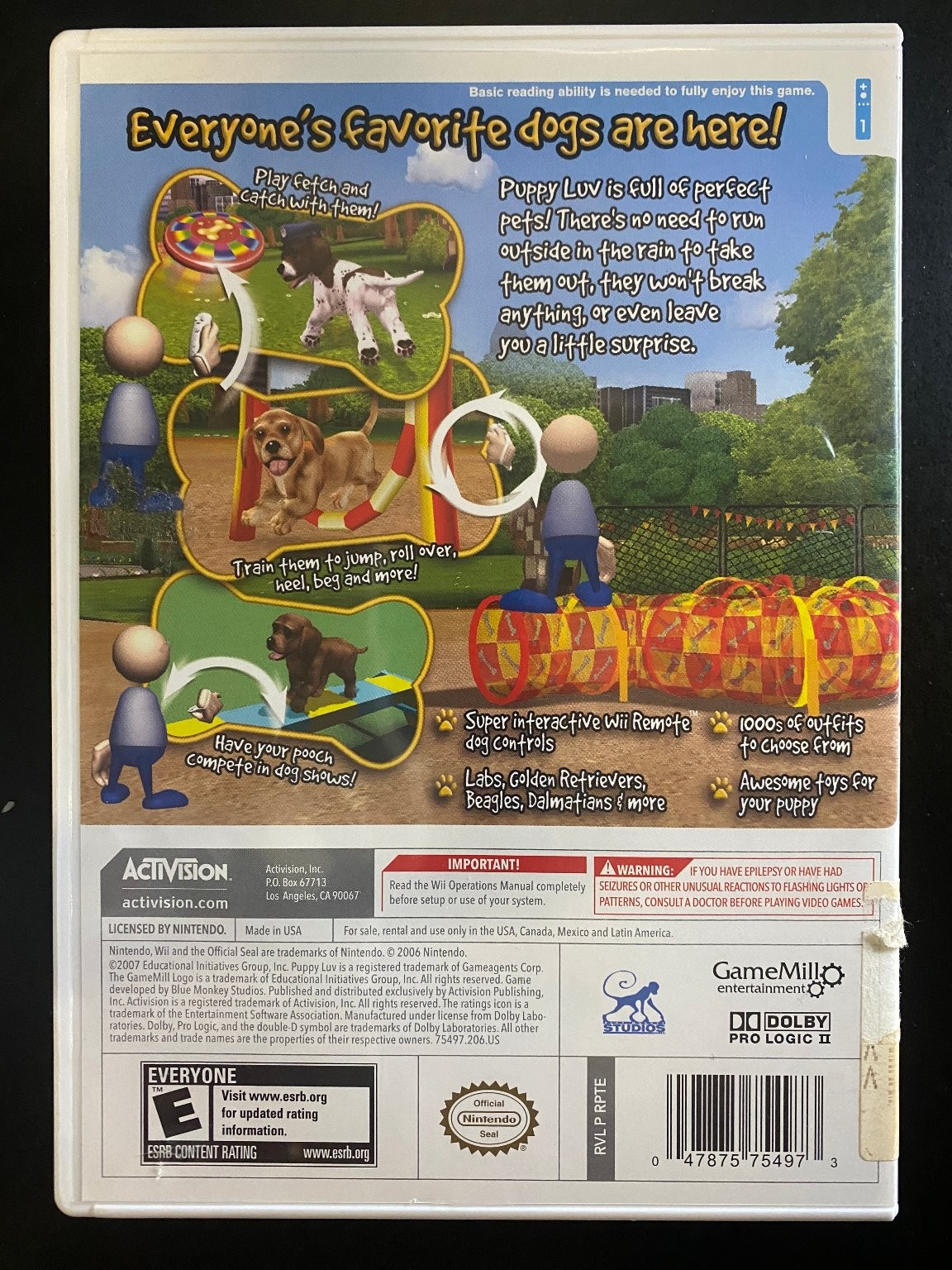 Puppy Luv Wii Video Game Activision Multiplayer Pet Simulation Includes Manual