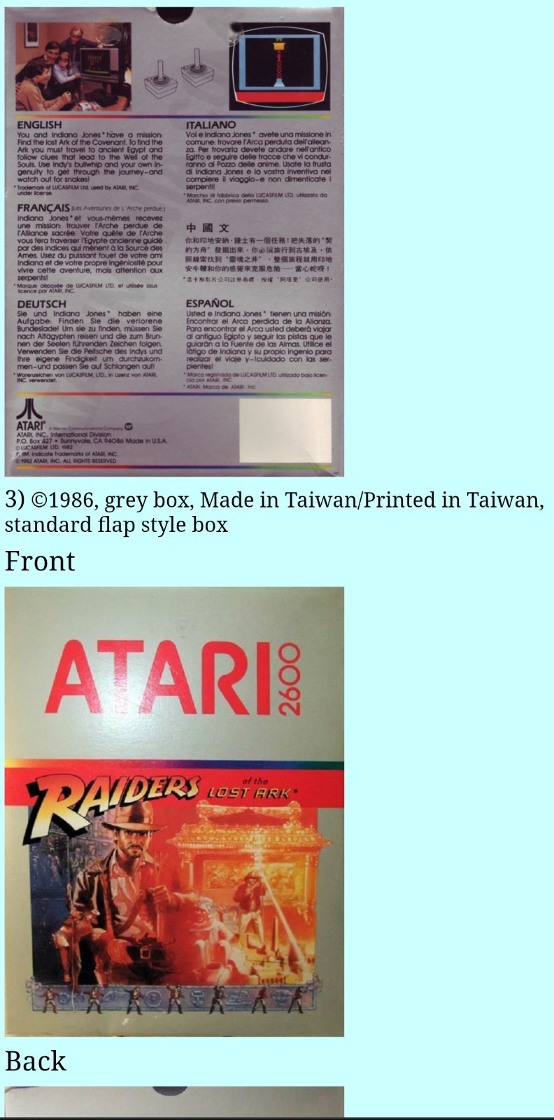 Raiders of the Lost Ark SIX PACK (6) Atari 2600 Silver Box 1982 LAST MADE IN USA