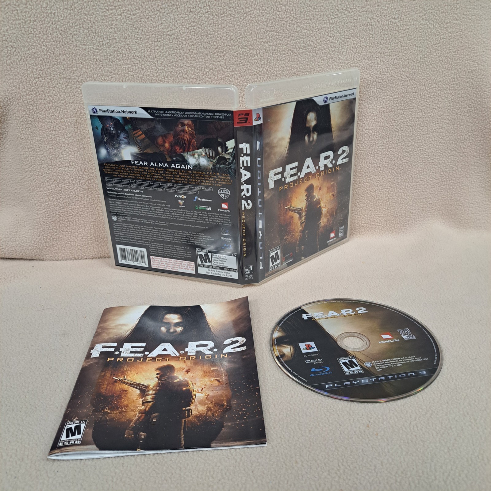 Fear 2: Project Origin PlayStation 3 PS 3 2009 Cleaned Tested FAST SHIPPING!