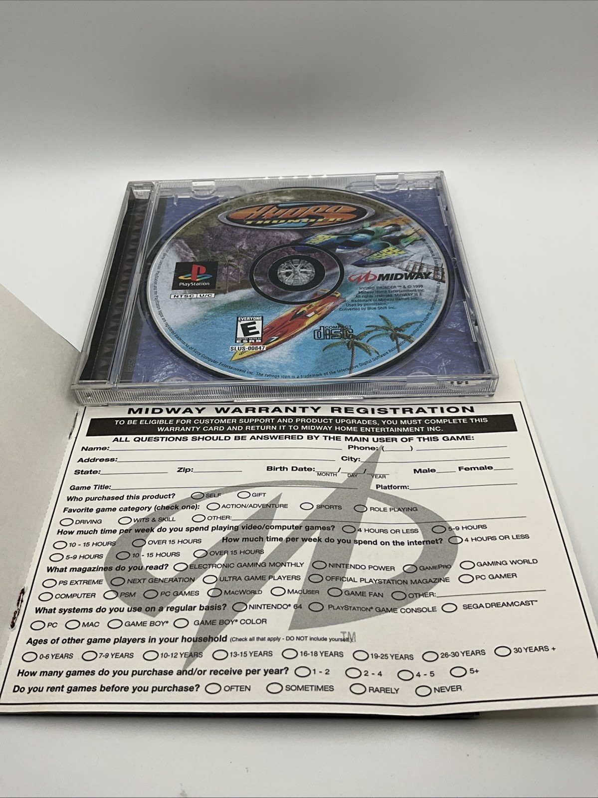 Hydro Thunder (PS1 Sony PlayStation 1, 2000) CIB W/ Reg Card