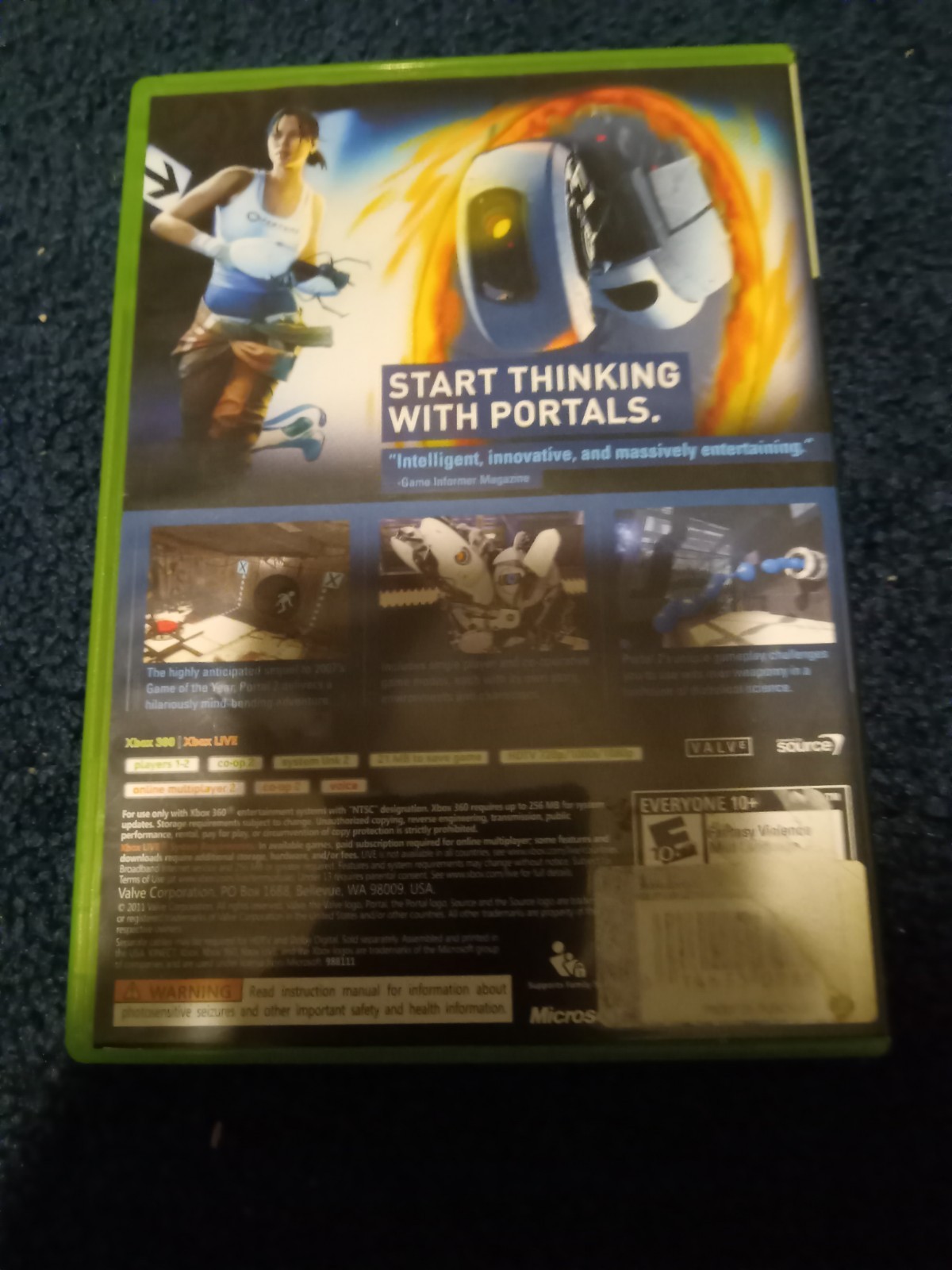 CIB Portal 2 For Xbox 360 (Includes Disc, Game, And Manual; Tested And Works)
