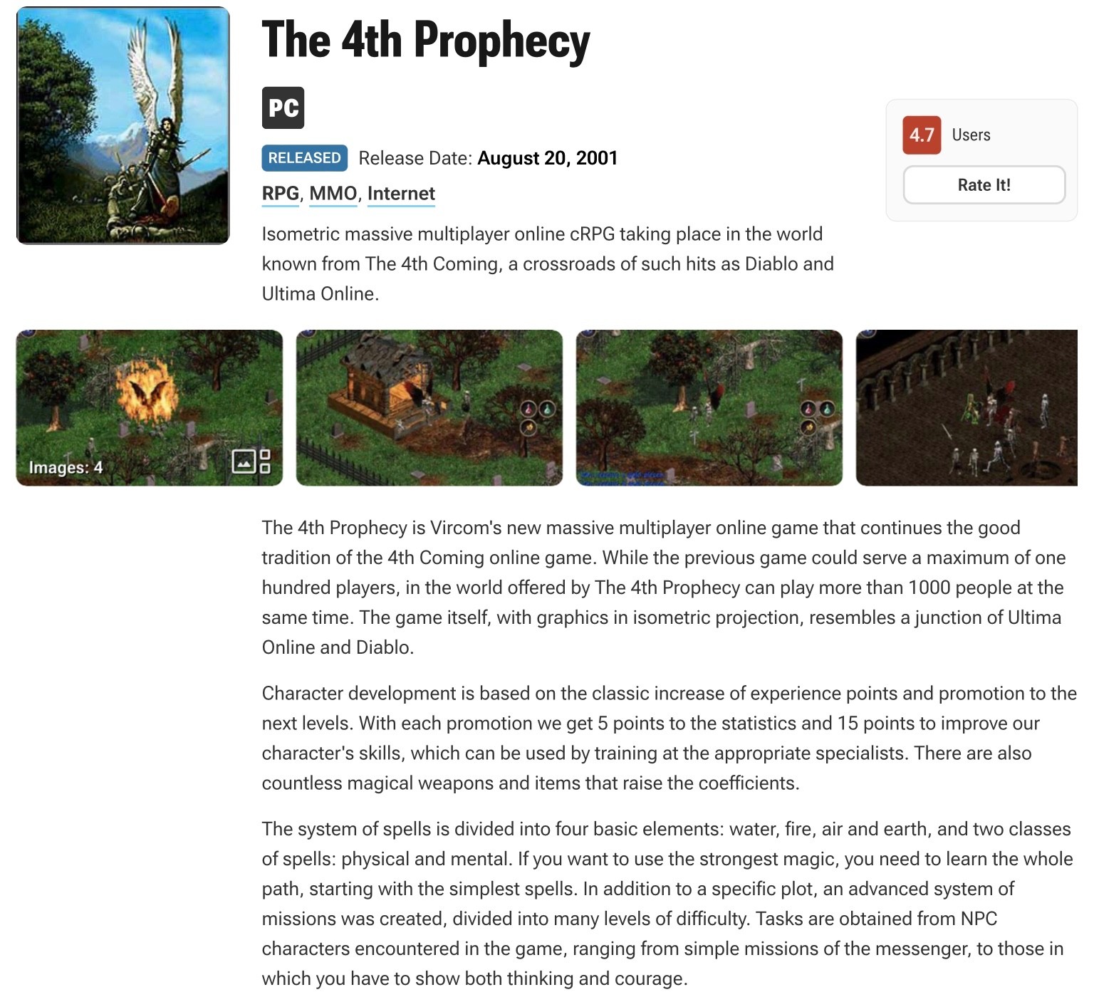 The 4th Prophecy 4th Coming Vircom 2001 MMO Role Play Vintage PC Windows 95 98