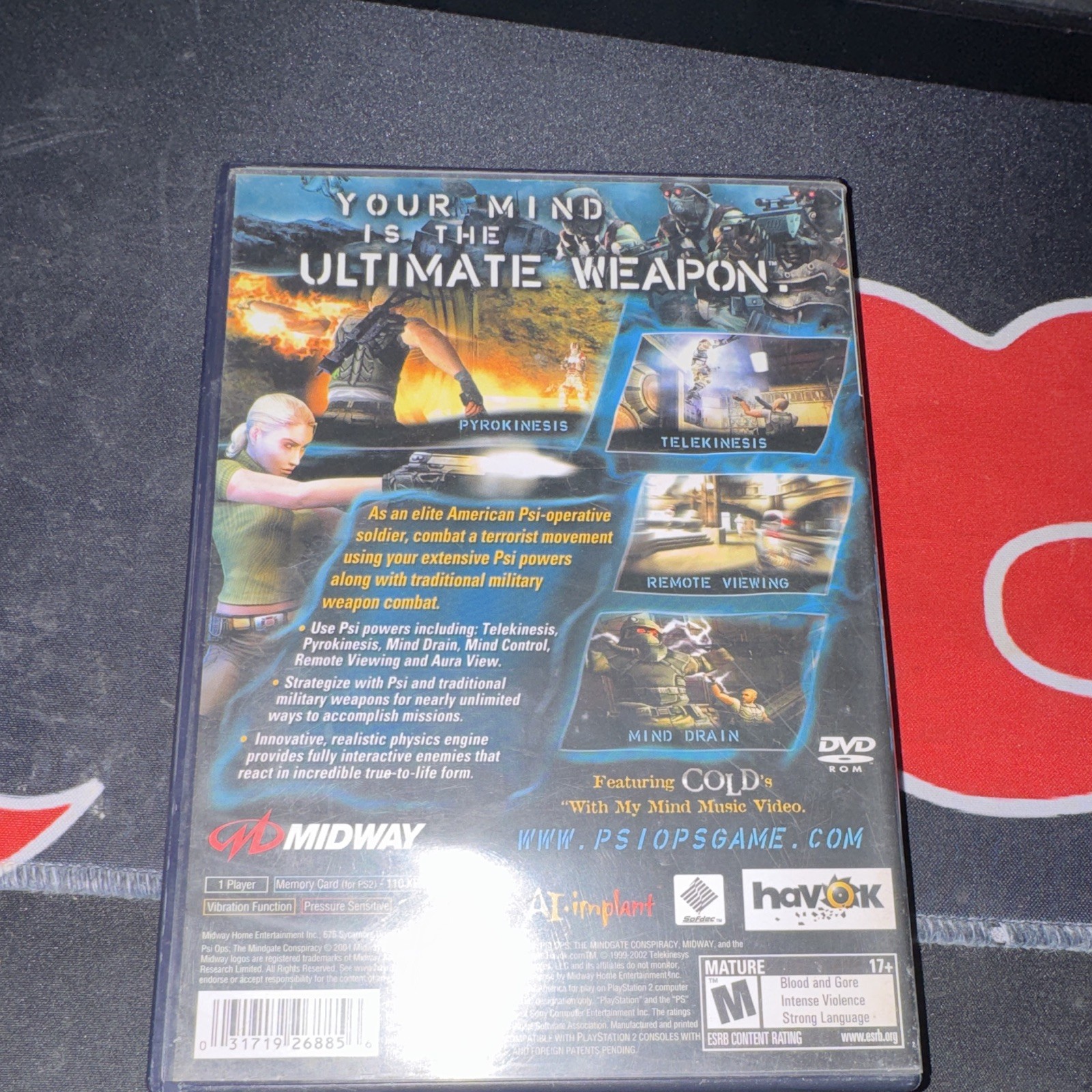 Midway Psi-Ops The Mindgate Conspiracy PS2 2004 M NTSC-U/C Manual Included