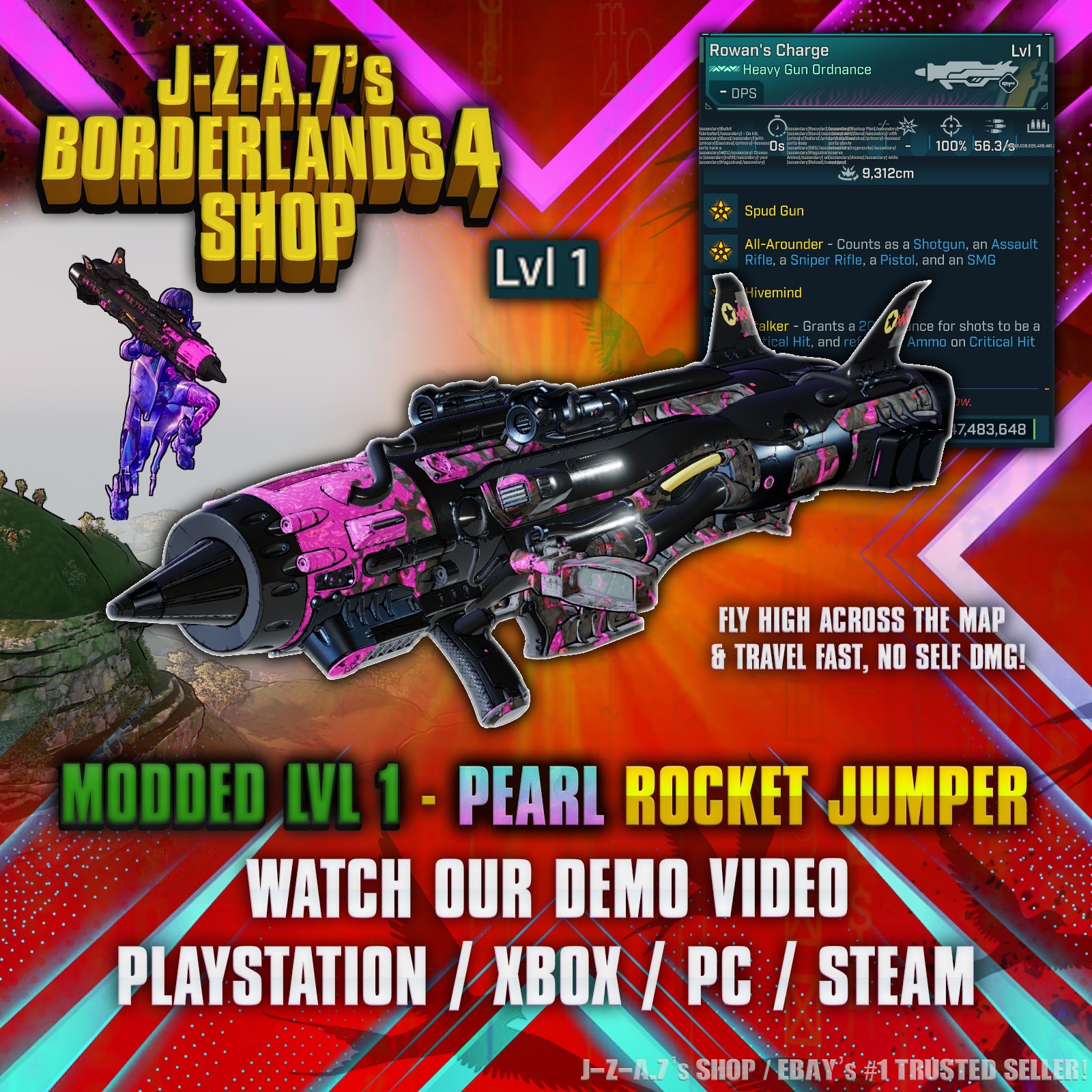Borderlands 4✨ MODDED LEVEL ONE ROCKET JUMP FLY ORDNANCE BL4 GEAR ✅PC-PS-XBOX✨