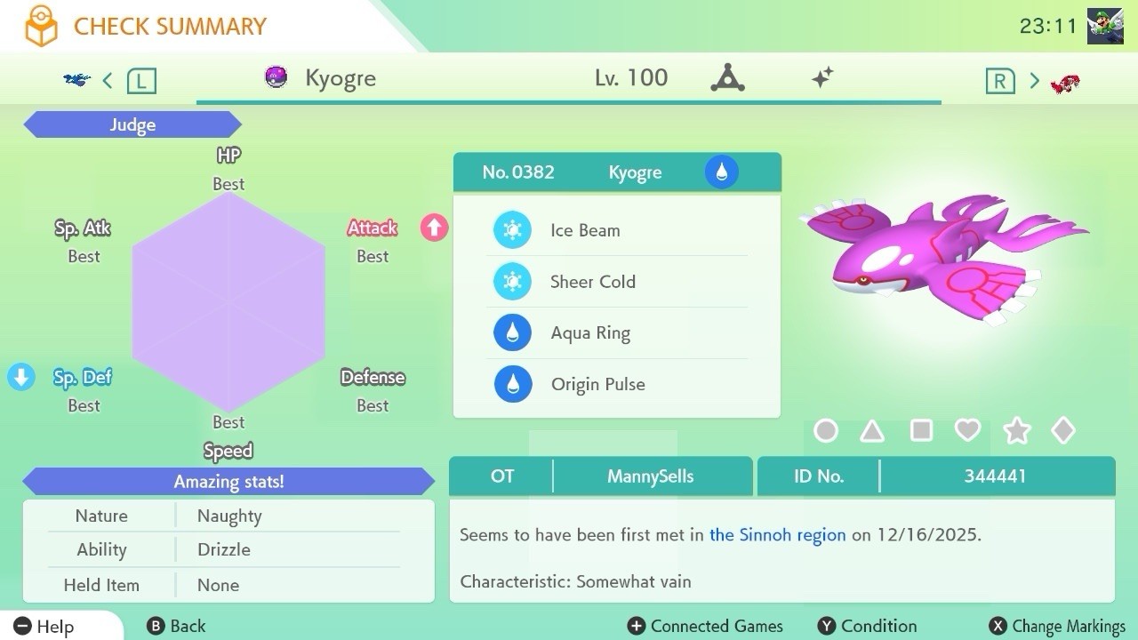 BDSP Caught Legendaries Shiny/Non Shiny, 6IV, Level 100, EVs 6HP 252ATK 252SPE